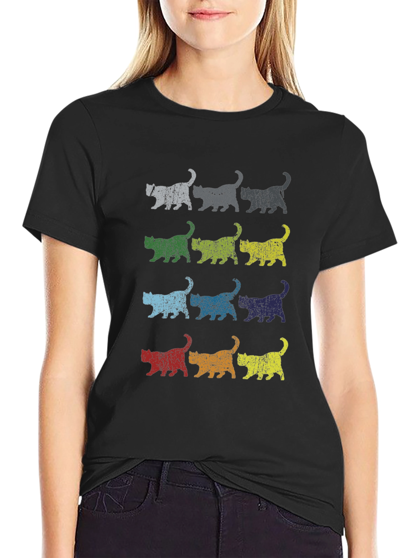 Retro Cats Graphic Tee - Distressed Style