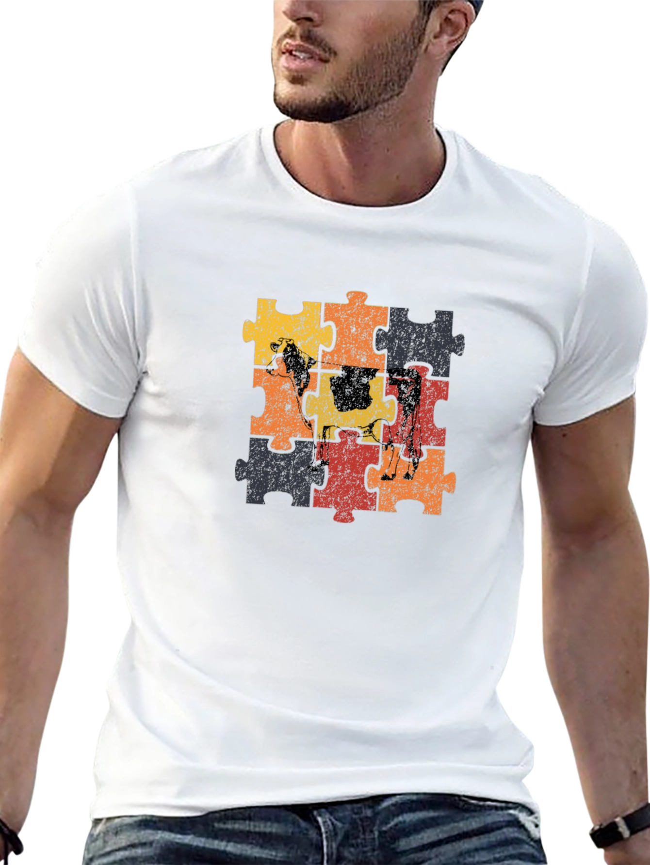 Cow Puzzle Piece Graphic T-Shirt