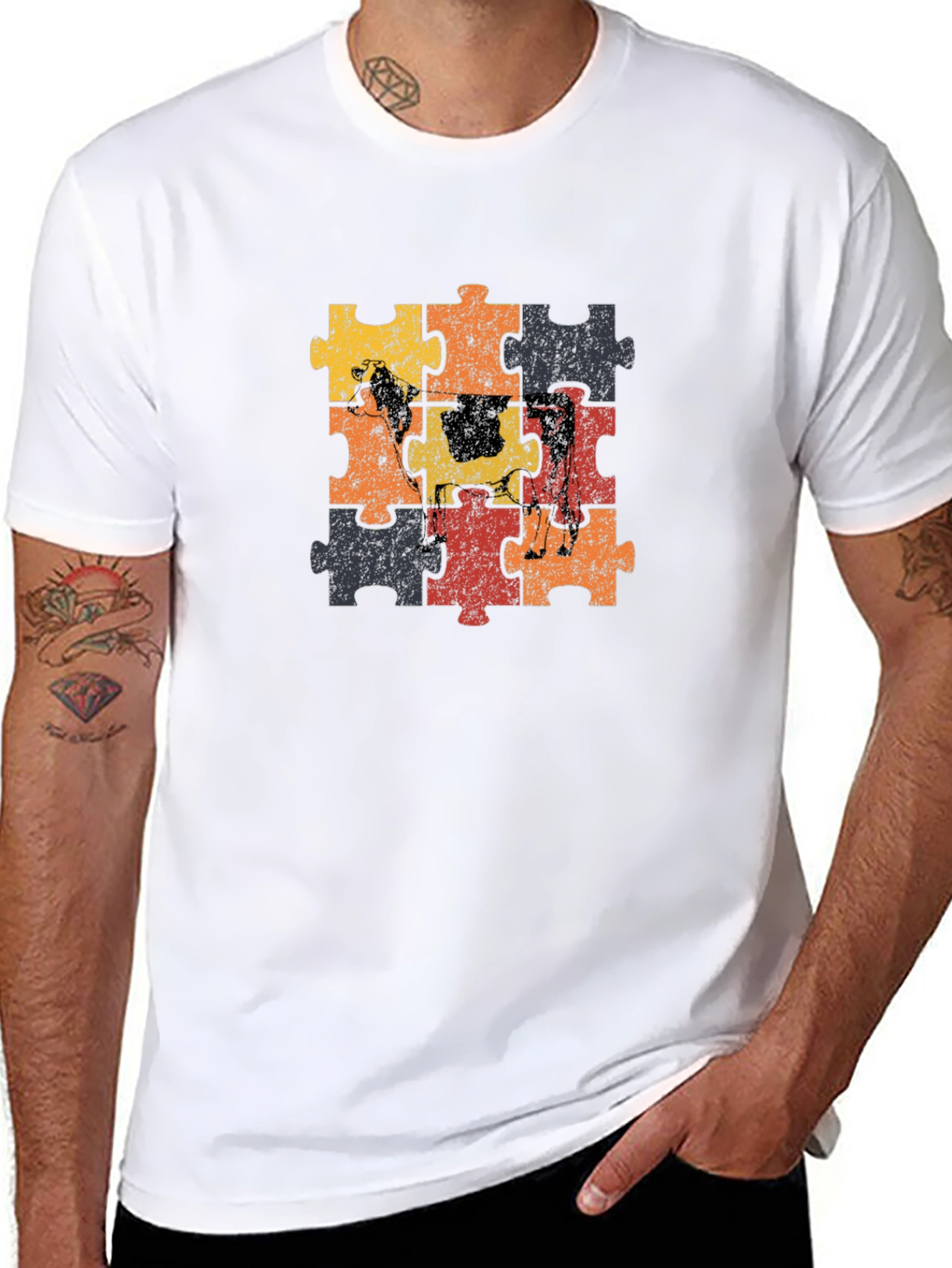 Cow Puzzle Piece Graphic T-Shirt