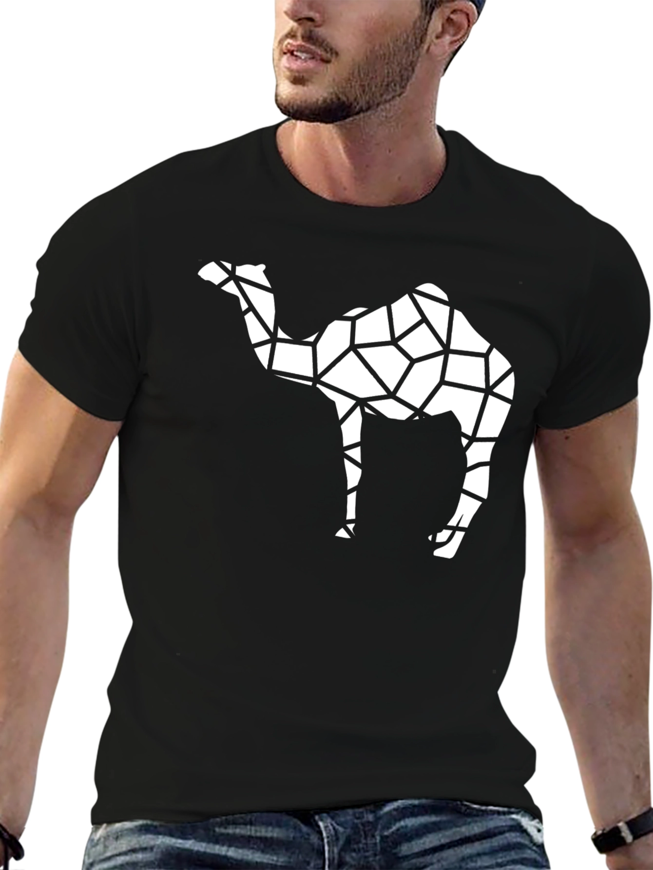 Geometric Camel Graphic Tee - Black