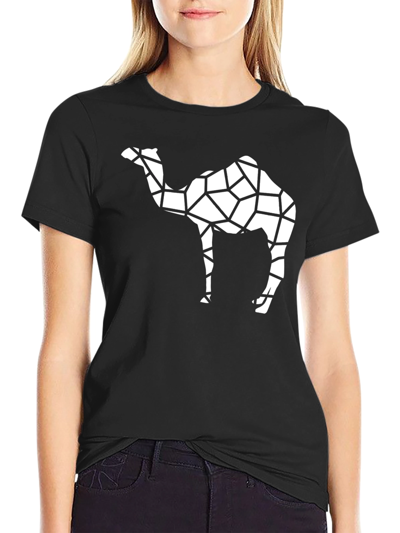 Geometric Camel Graphic Tee - Black