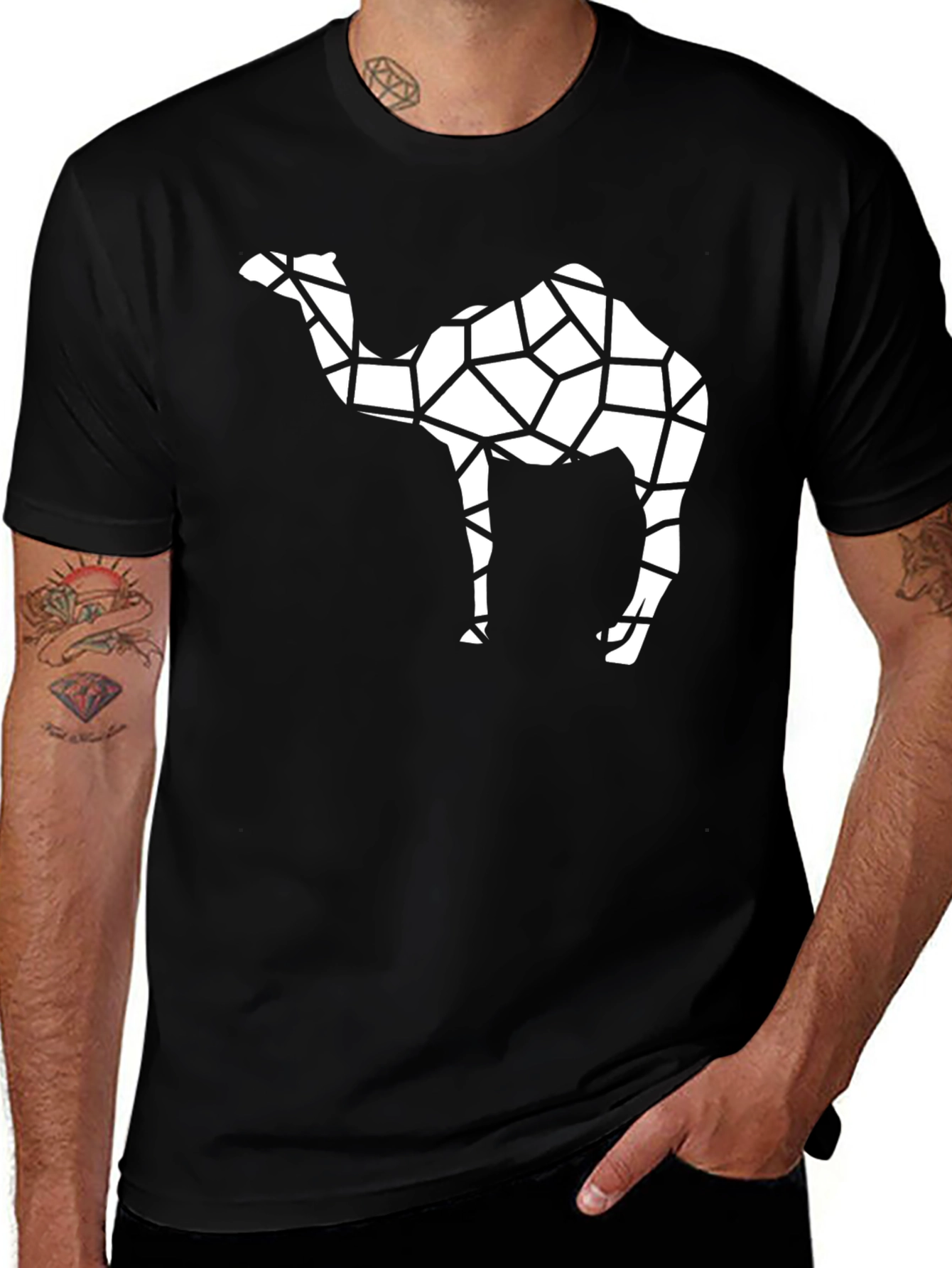 Geometric Camel Graphic Tee - Black