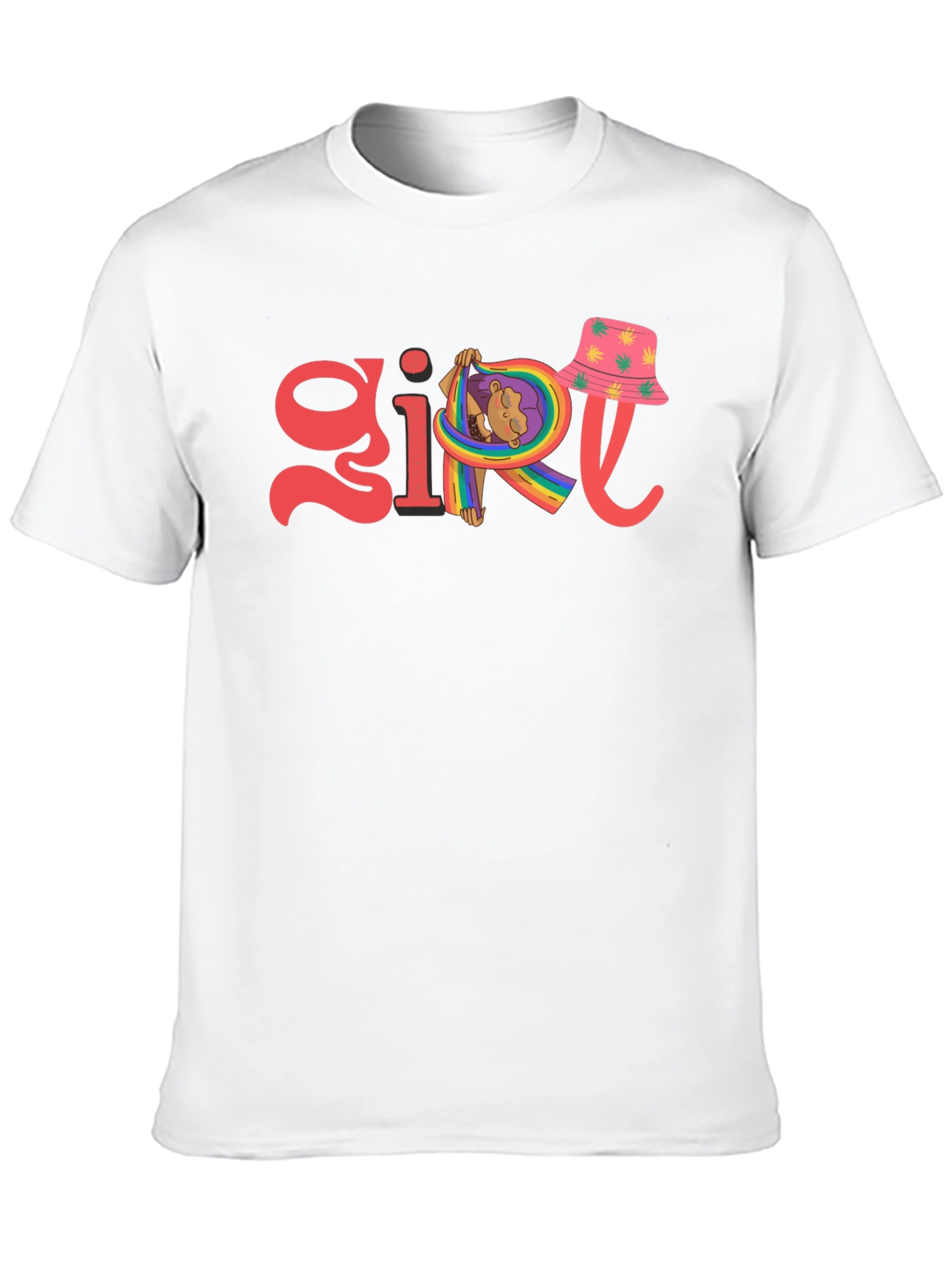Girl Rainbow Graphic Tee - Black Cotton Blend