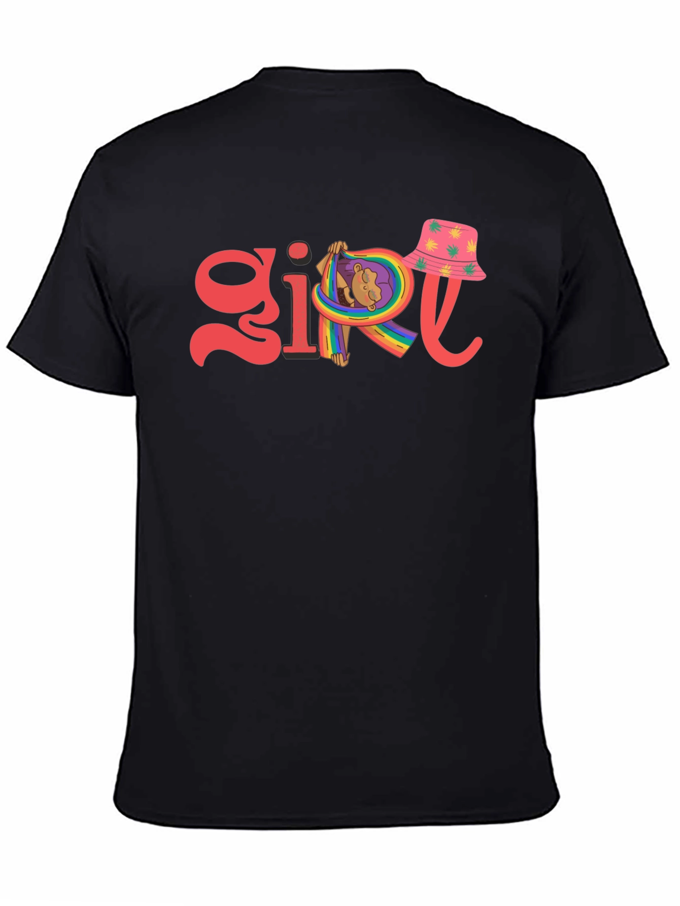 Girl Rainbow Graphic Tee - Black Cotton Blend