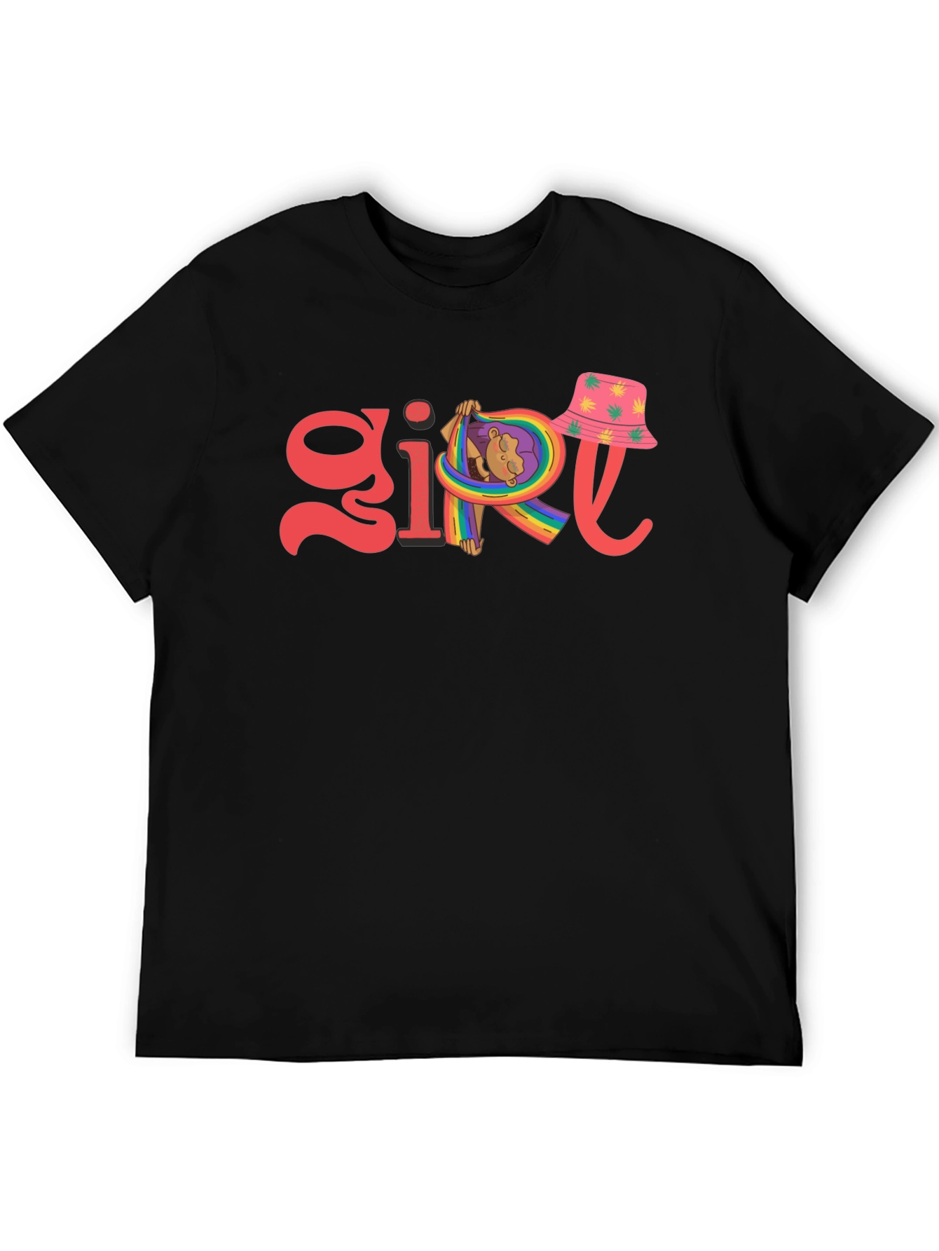Girl Rainbow Graphic Tee - Black Cotton Blend