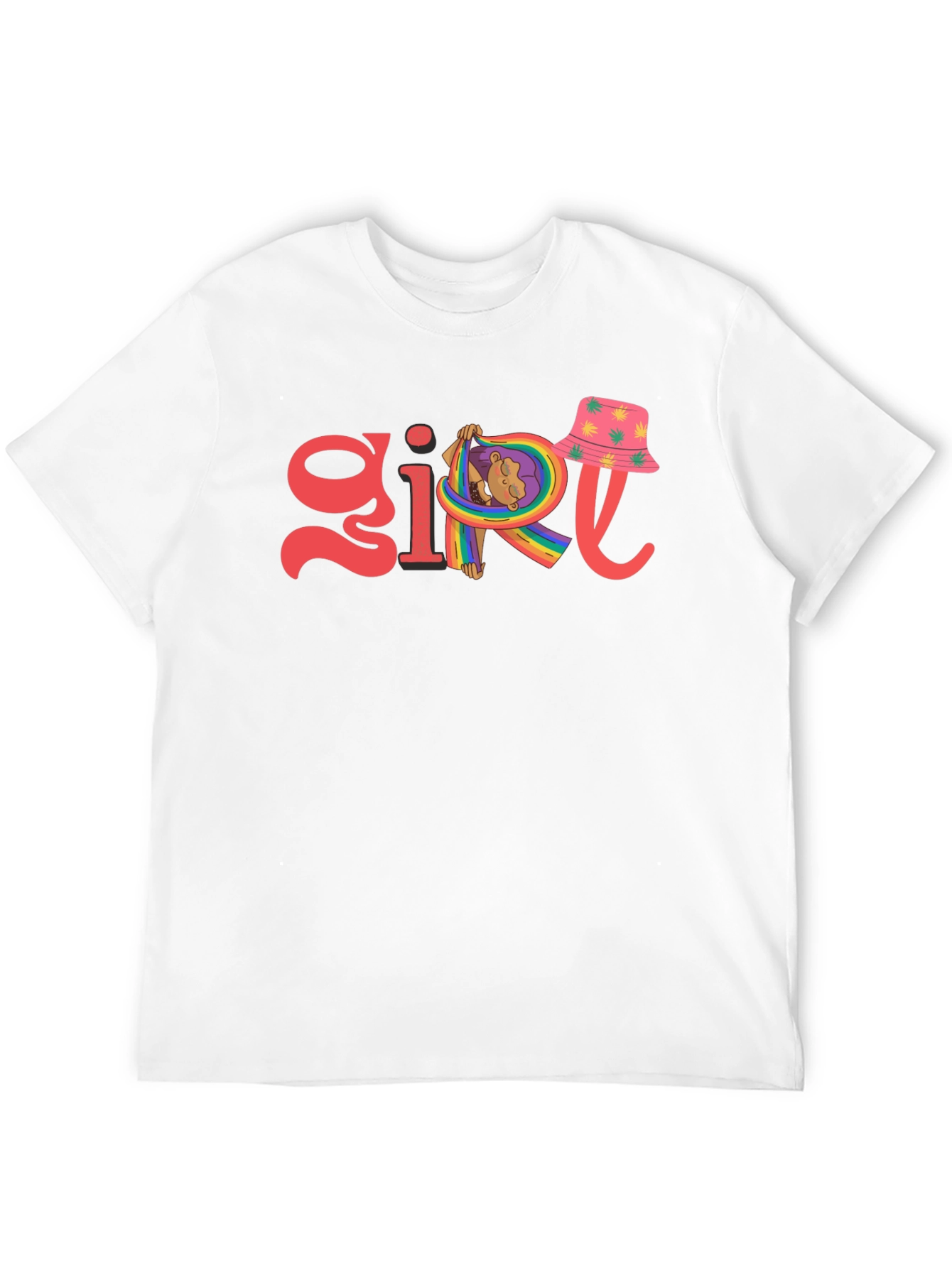 Girl Rainbow Graphic Tee - Black Cotton Blend