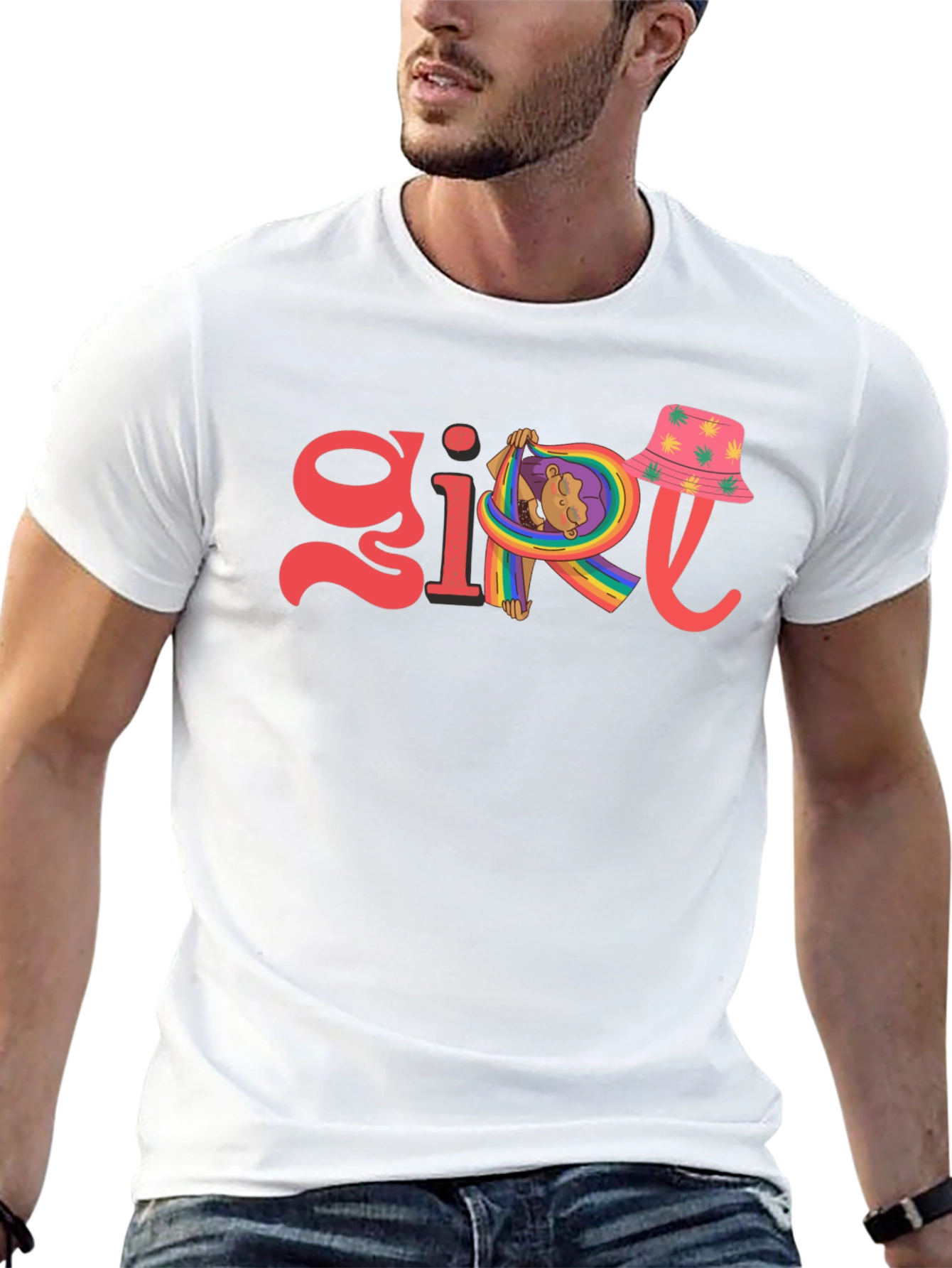 Girl Rainbow Graphic Tee - Black Cotton Blend