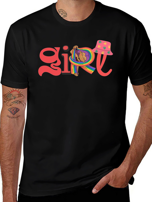 Girl Rainbow Graphic Tee - Black Cotton Blend