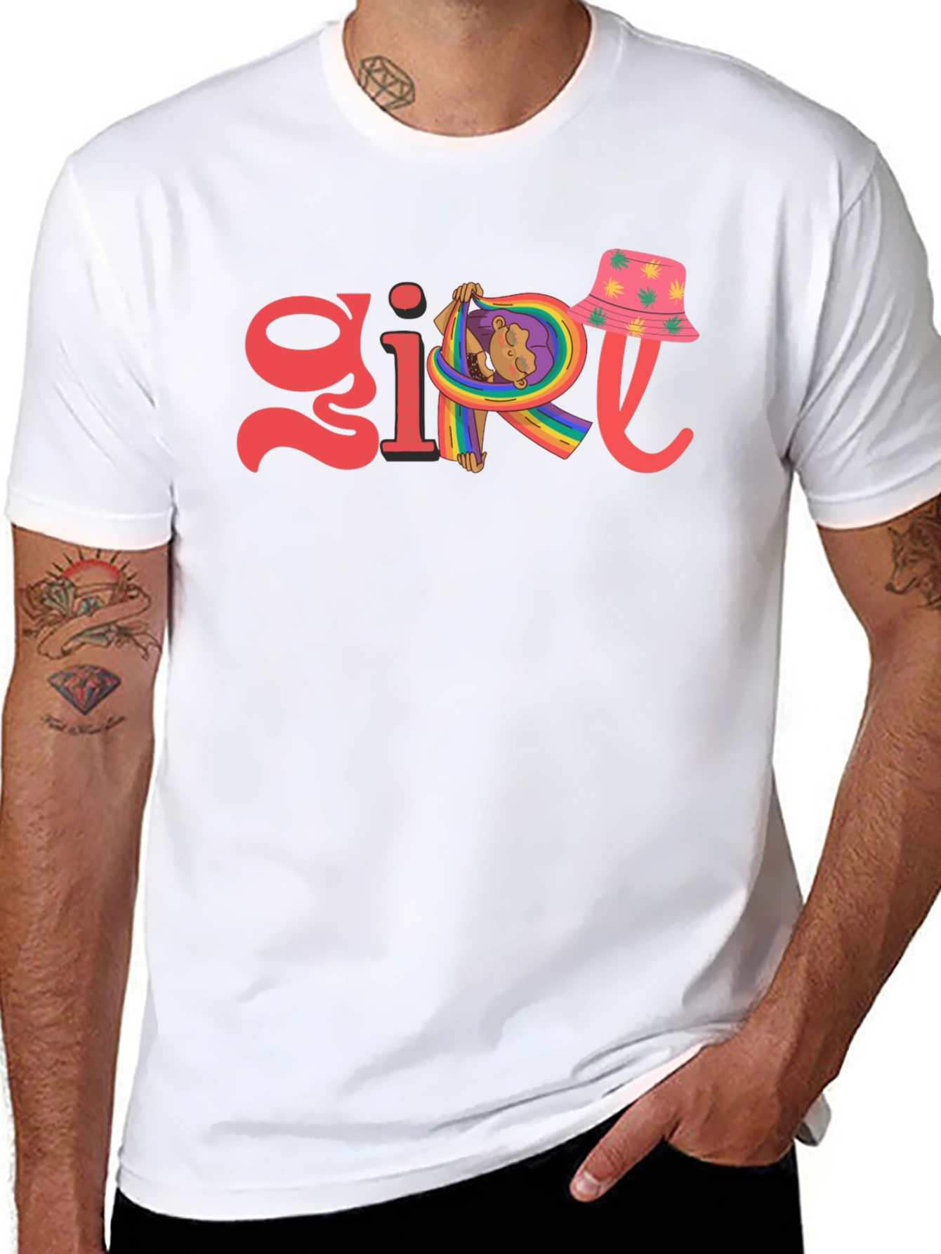 Girl Rainbow Graphic Tee - Black Cotton Blend