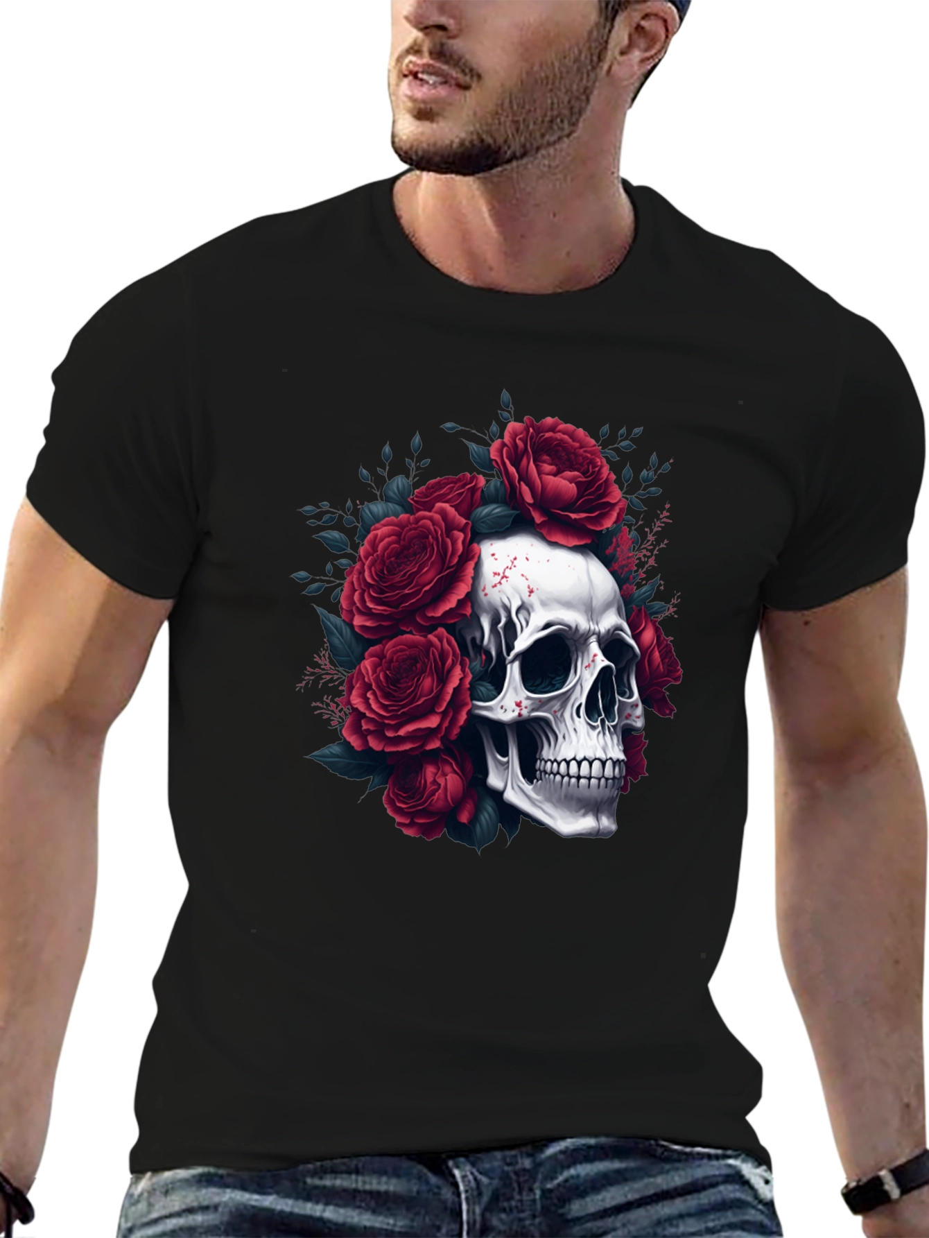 Skull & Roses Graphic Tee - Edgy Style