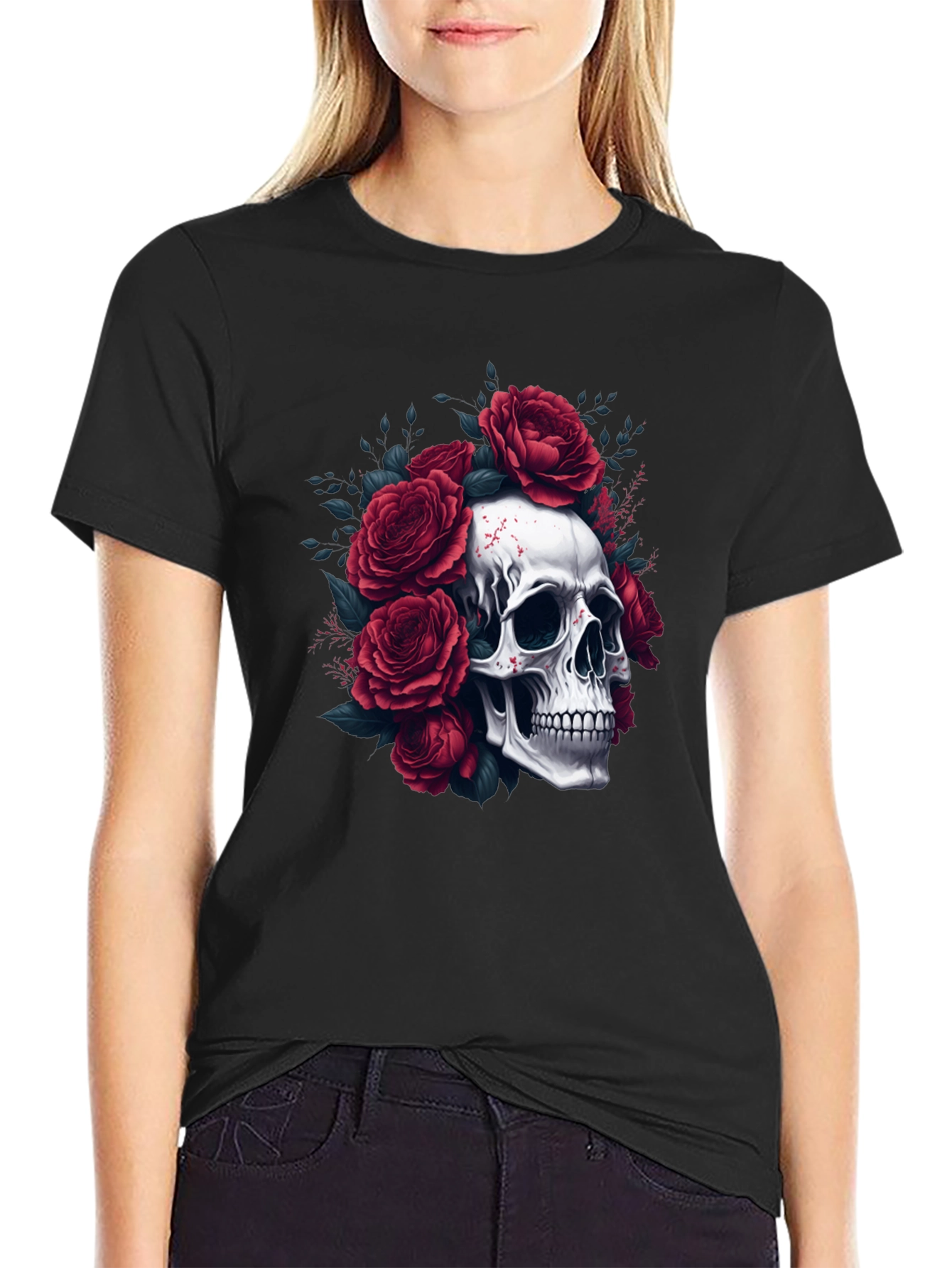 Skull & Roses Graphic Tee - Edgy Style