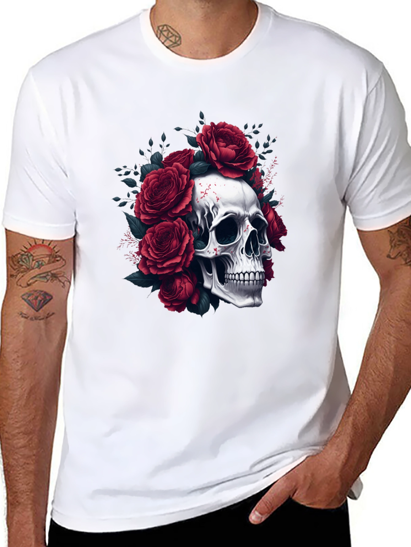 Skull & Roses Graphic Tee - Edgy Style