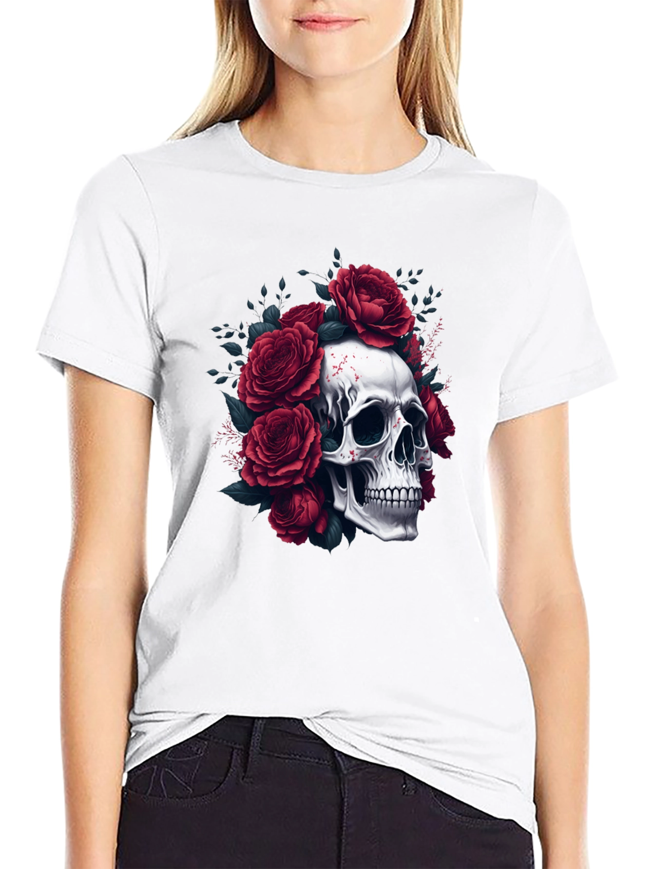 Skull & Roses Graphic Tee - Edgy Style