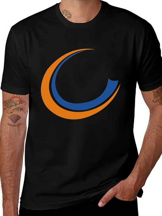 Modern Graphic Tee - Blue & Orange Curved Design