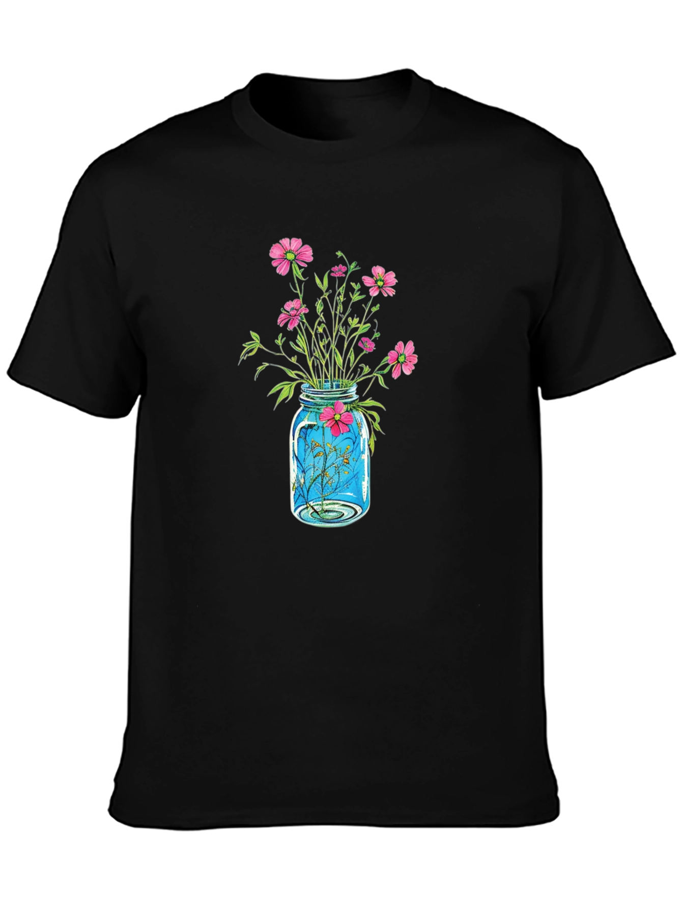 Floral Jar Graphic Tee - Black Casual Shirt