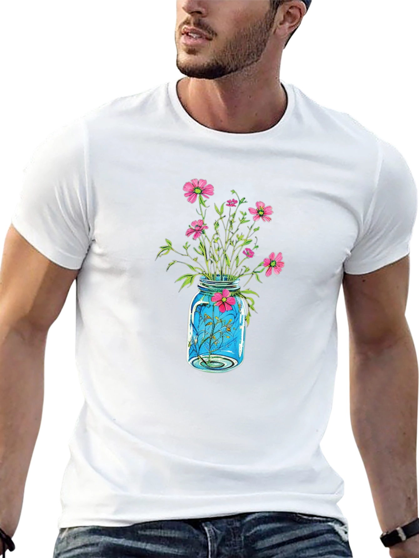 Floral Jar Graphic Tee - Black Casual Shirt