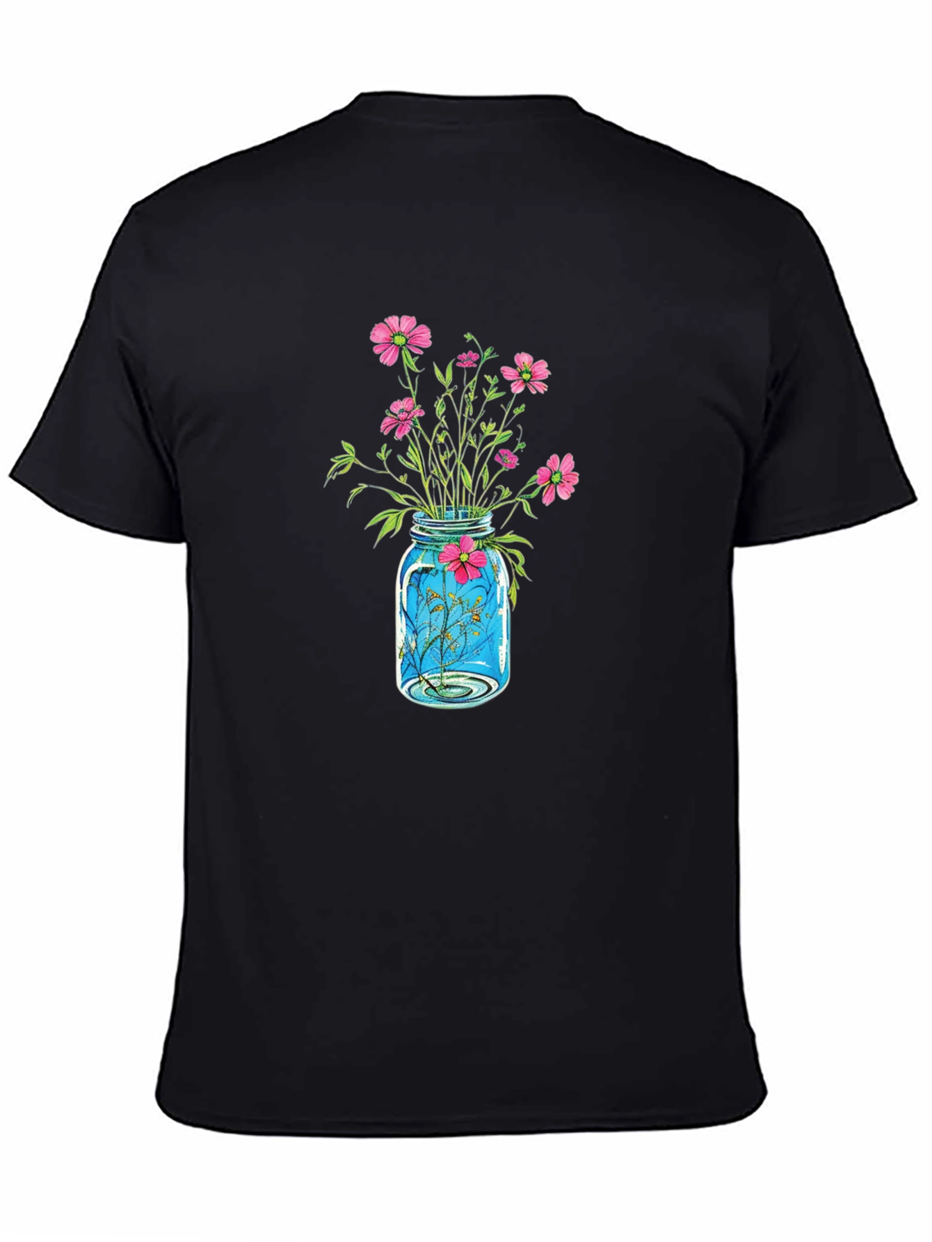 Floral Jar Graphic Tee - Black Casual Shirt