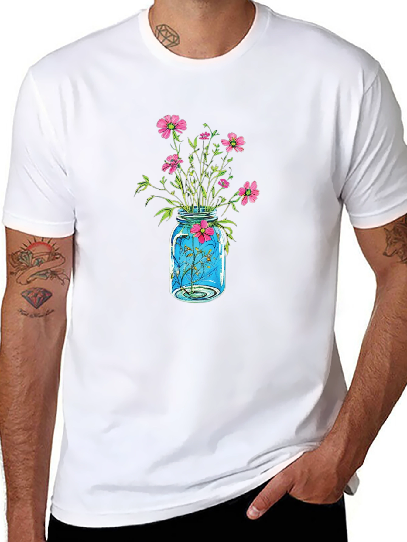 Floral Jar Graphic Tee - Black Casual Shirt