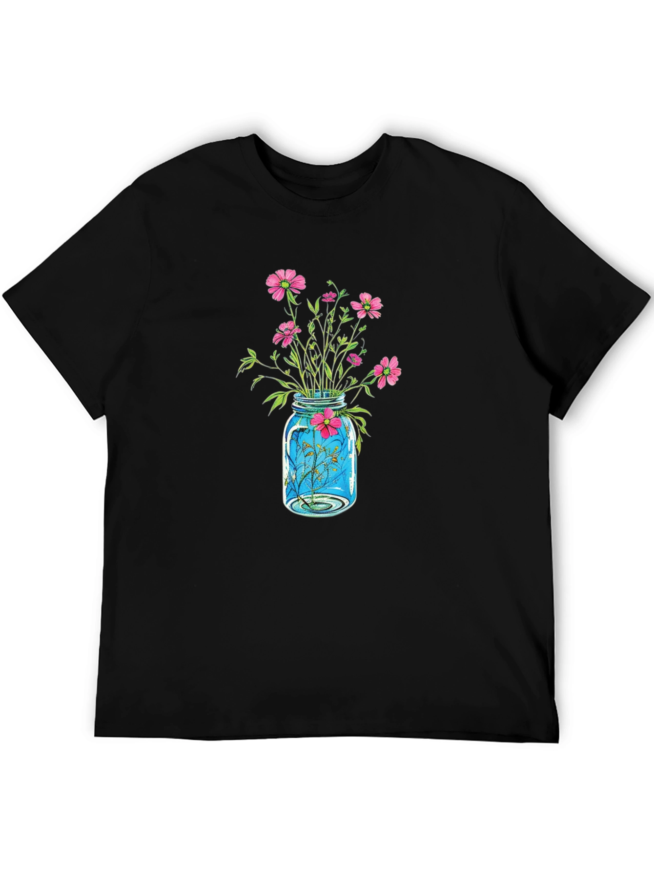 Floral Jar Graphic Tee - Black Casual Shirt