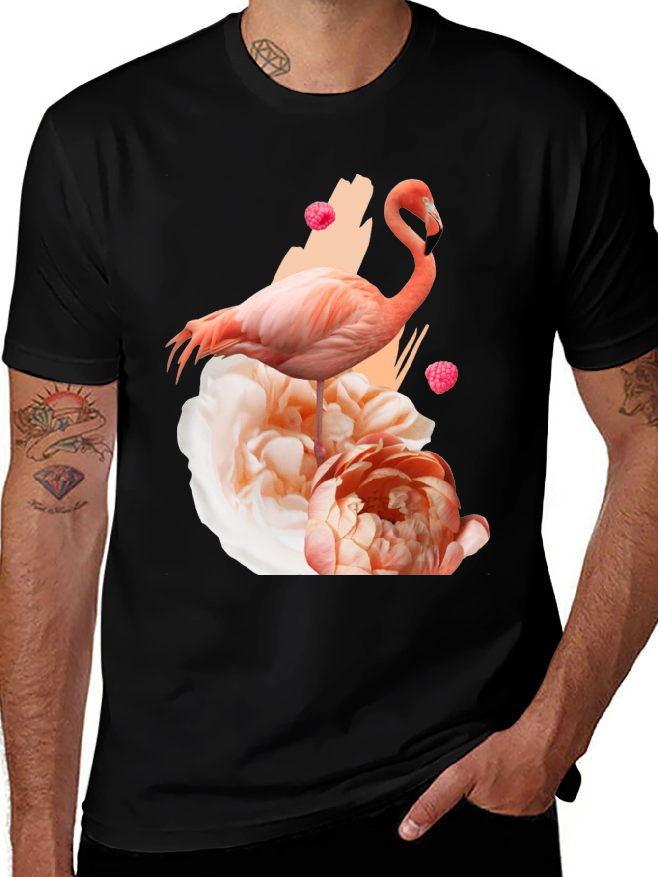 Flamingo Floral Graphic Black T-Shirt