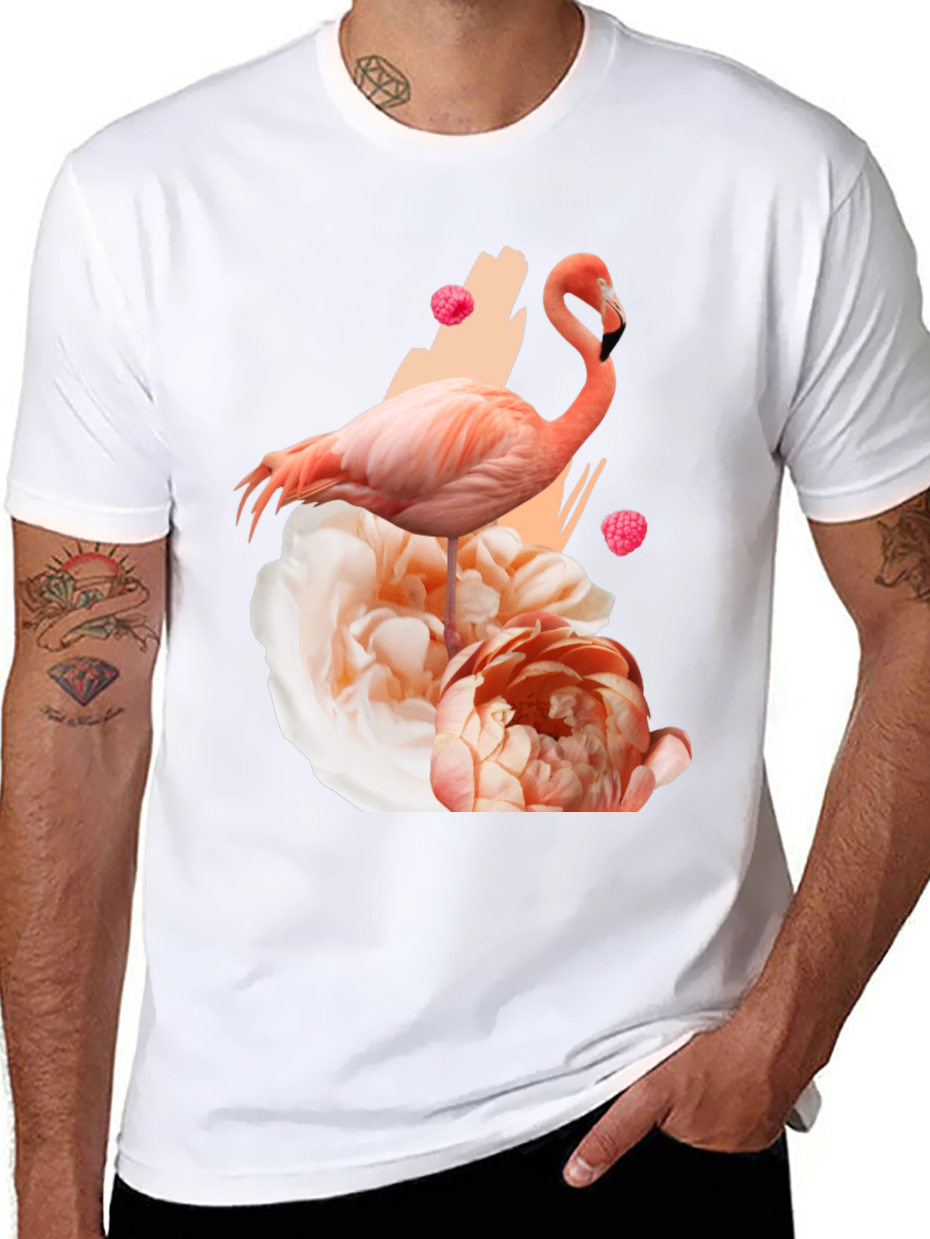 Flamingo Floral Graphic Black T-Shirt