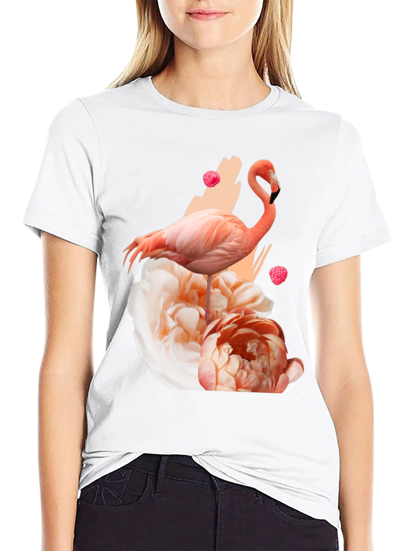 Flamingo Floral Graphic Black T-Shirt