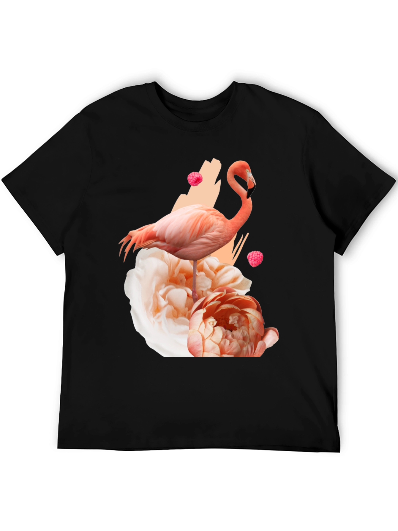 Flamingo Floral Graphic Black T-Shirt