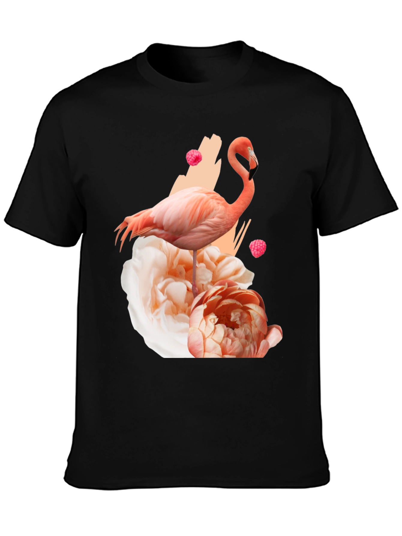 Flamingo Floral Graphic Black T-Shirt