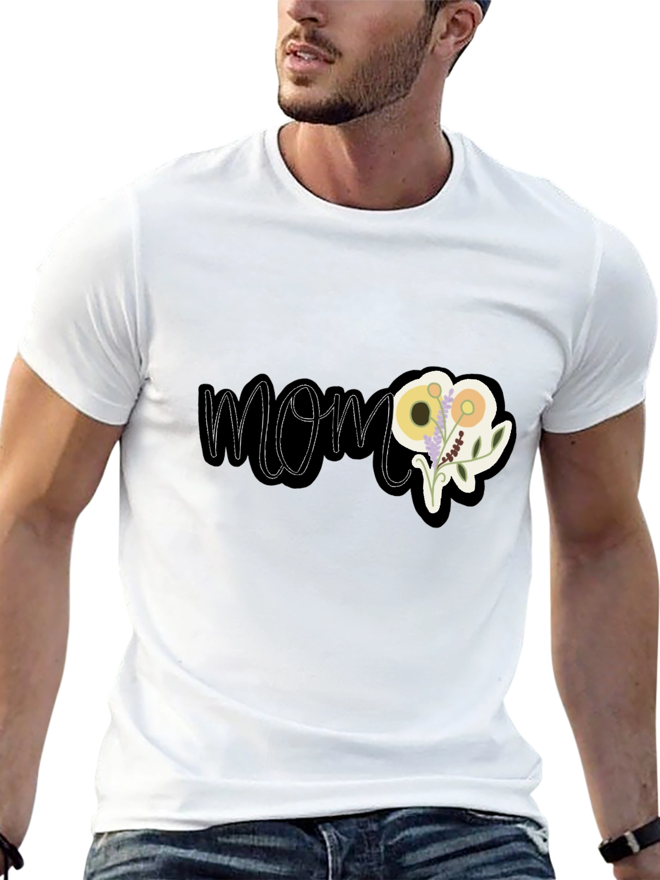 Floral MOM Graphic Black T-Shirt
