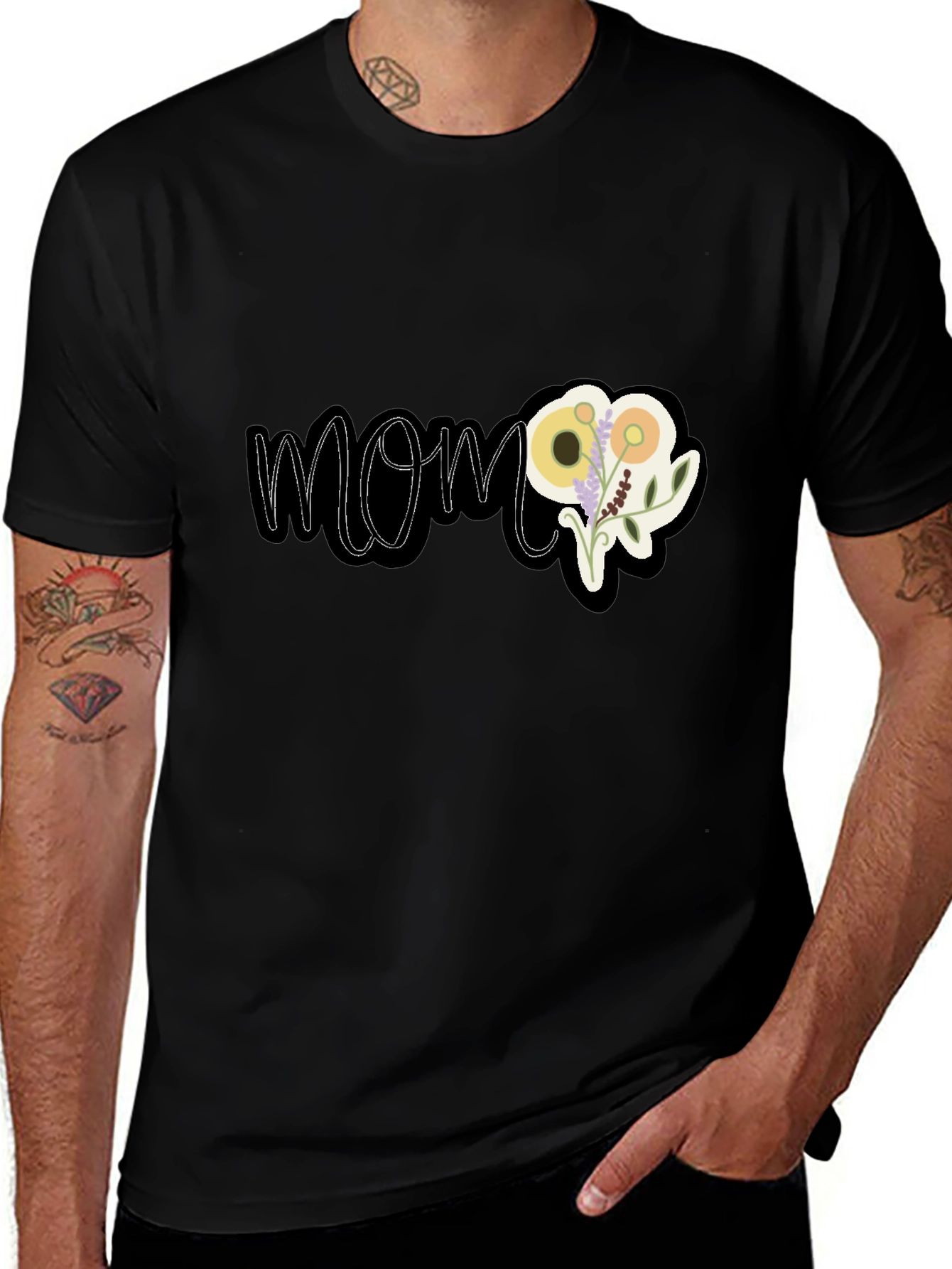 Floral MOM Graphic Black T-Shirt