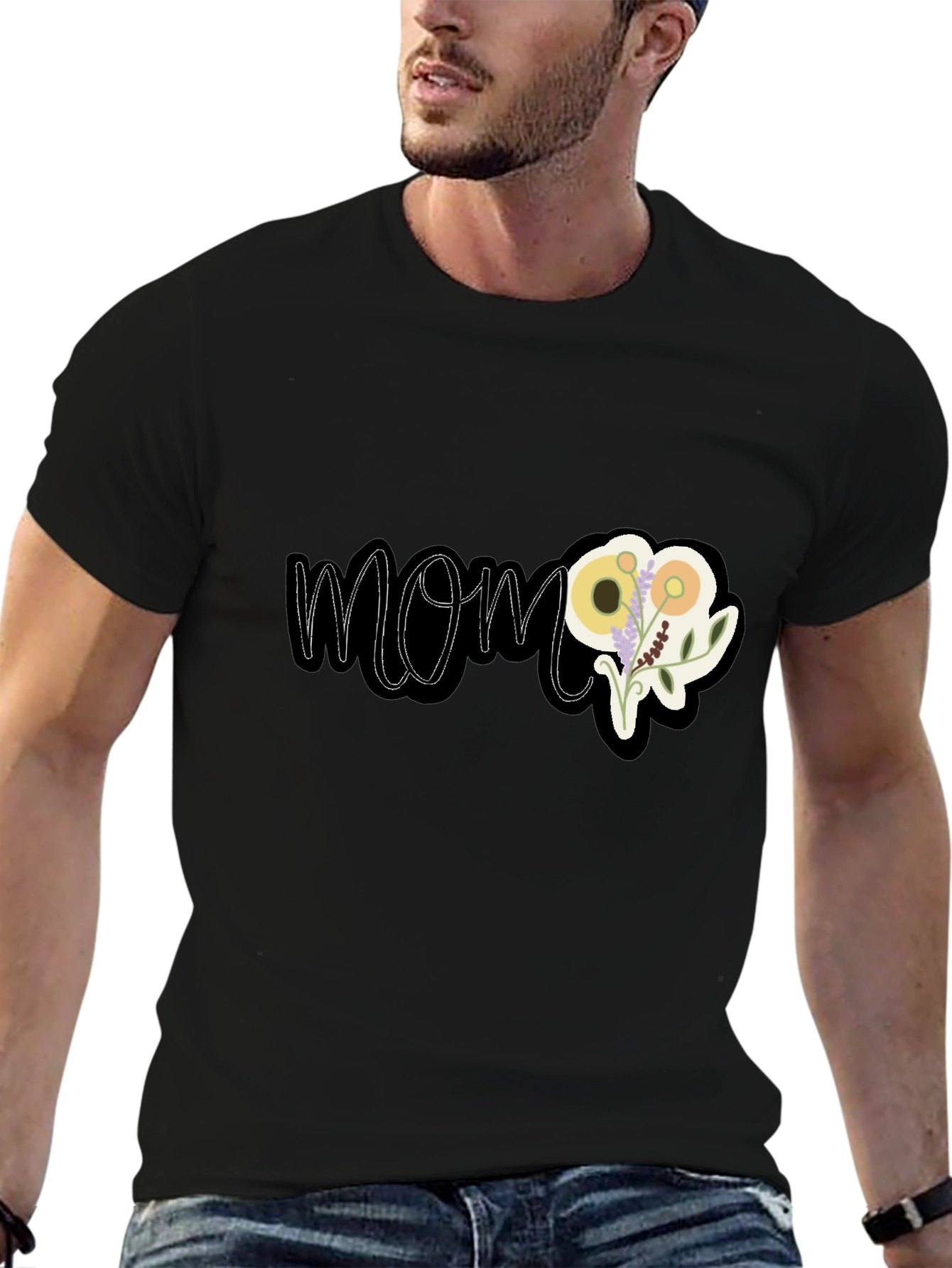 Floral MOM Graphic Black T-Shirt