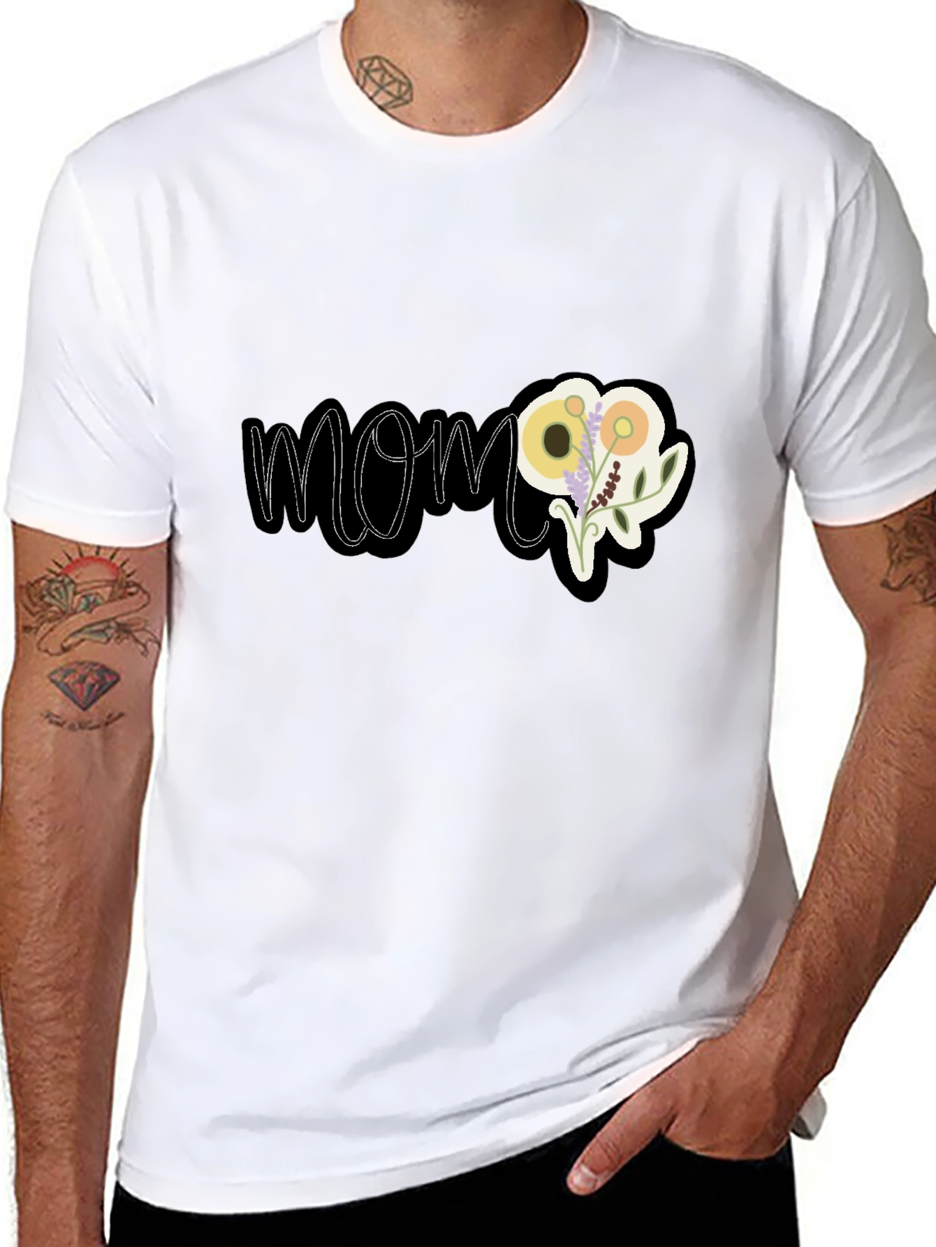 Floral MOM Graphic Black T-Shirt
