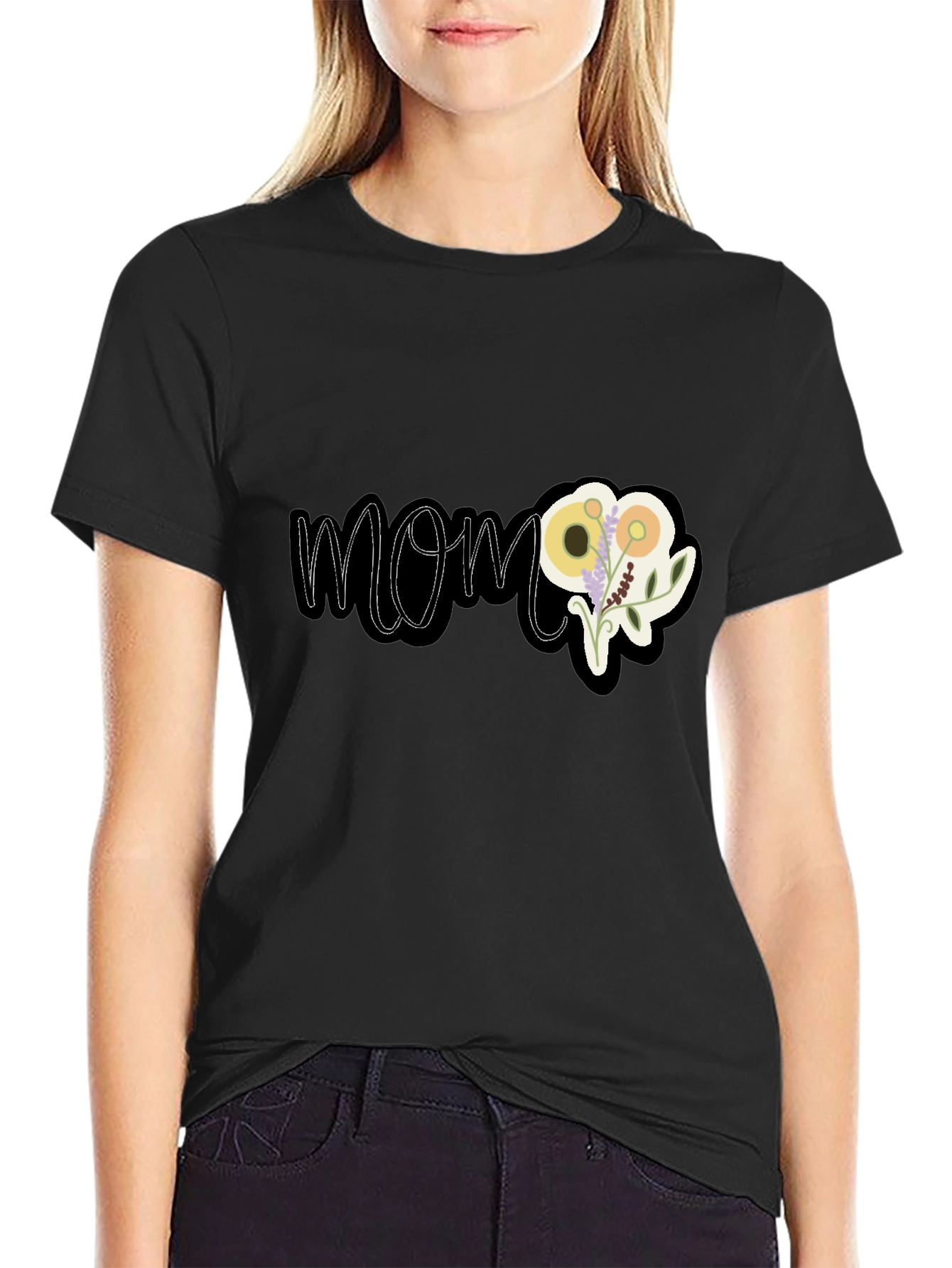 Floral MOM Graphic Black T-Shirt