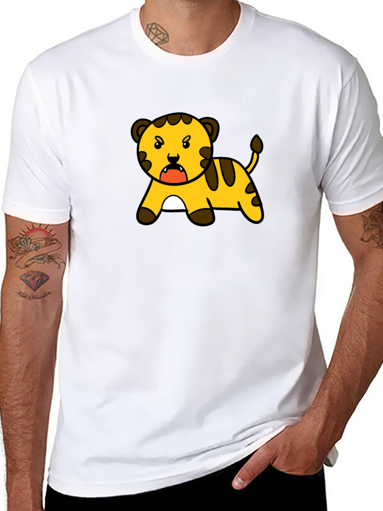 Cartoon Tiger Graphic Tee - Black T-Shirt