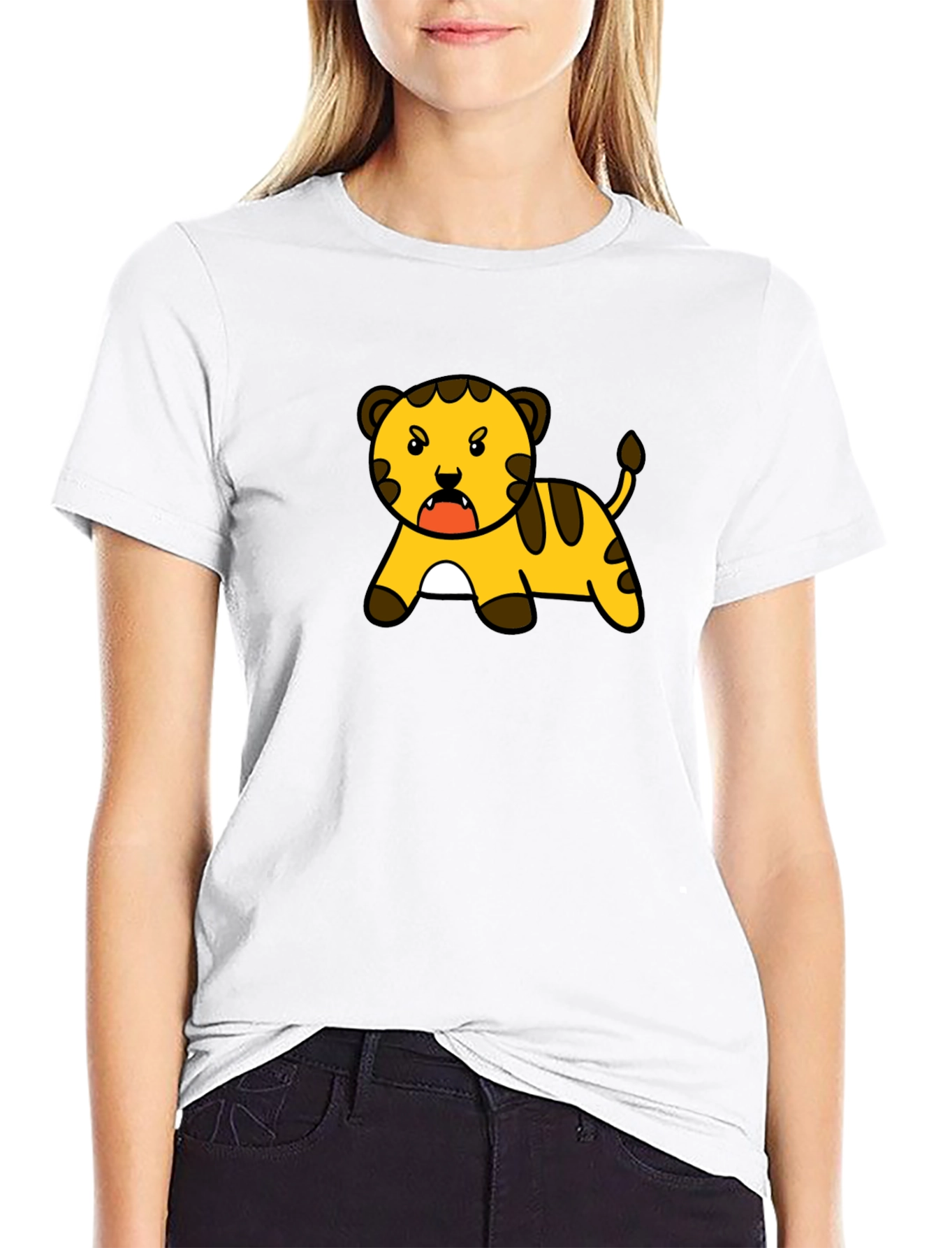 Cartoon Tiger Graphic Tee - Black T-Shirt