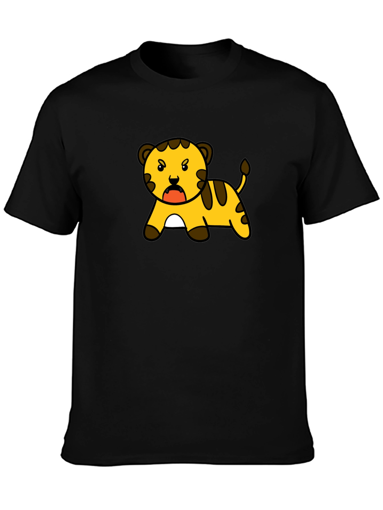 Cartoon Tiger Graphic Tee - Black T-Shirt