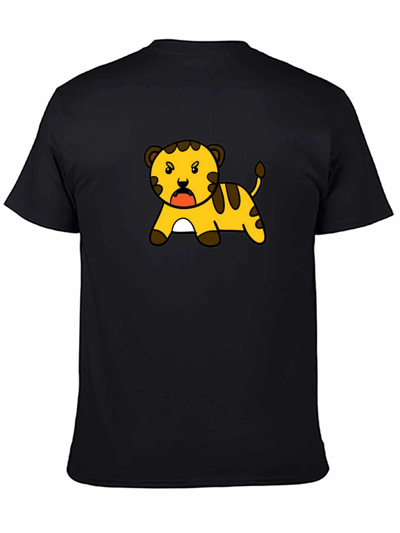 Cartoon Tiger Graphic Tee - Black T-Shirt
