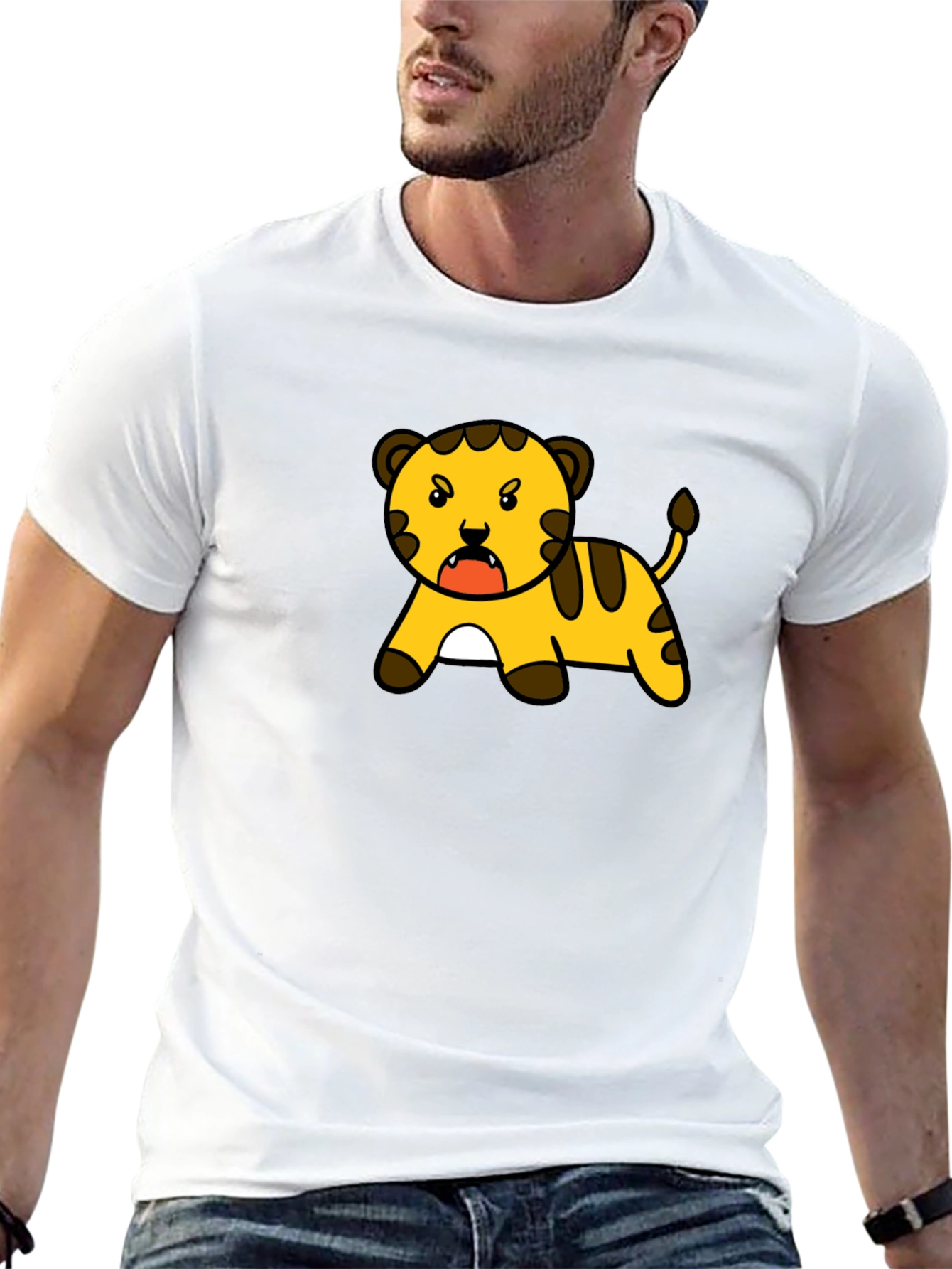 Cartoon Tiger Graphic Tee - Black T-Shirt