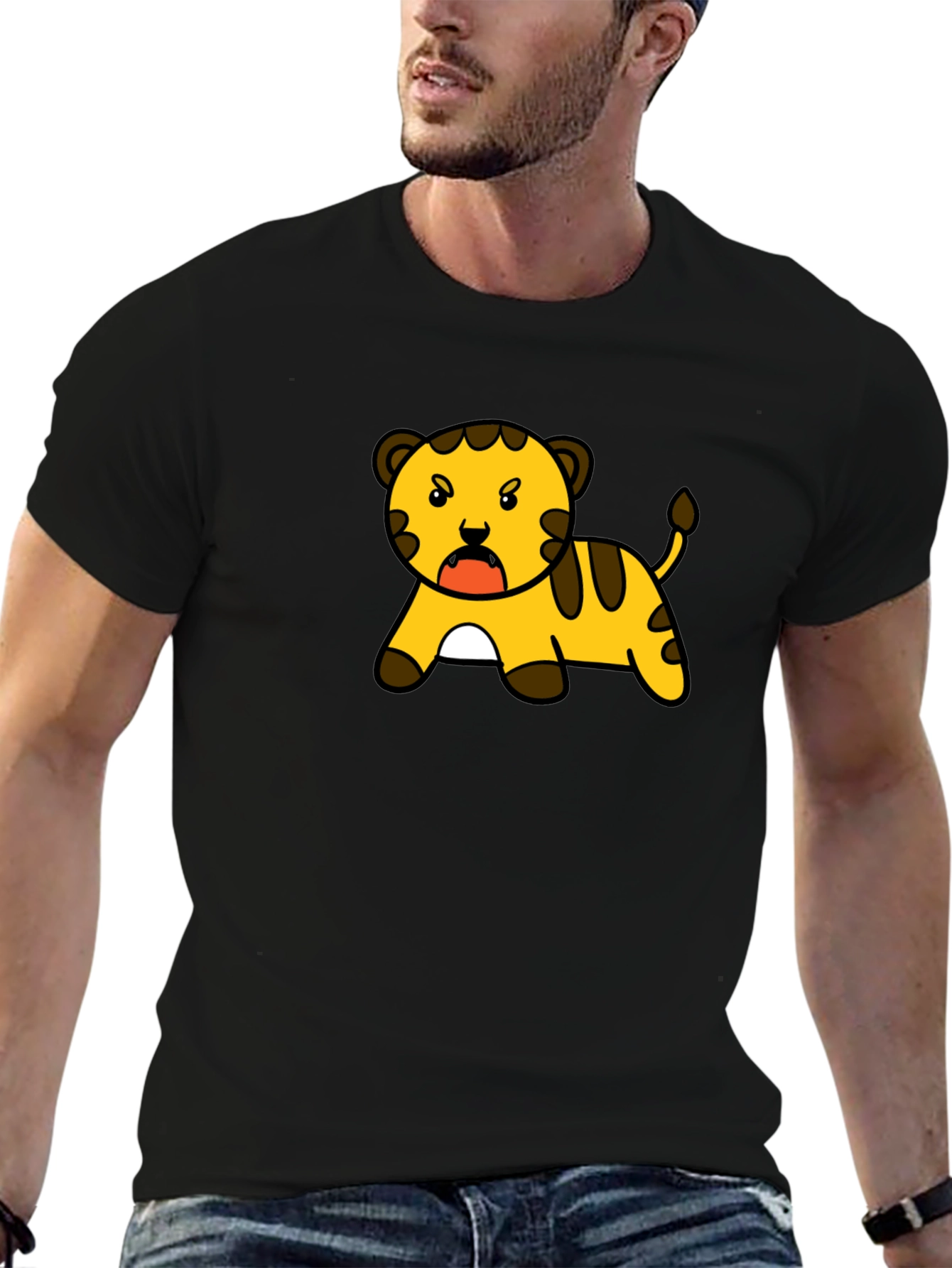 Cartoon Tiger Graphic Tee - Black T-Shirt