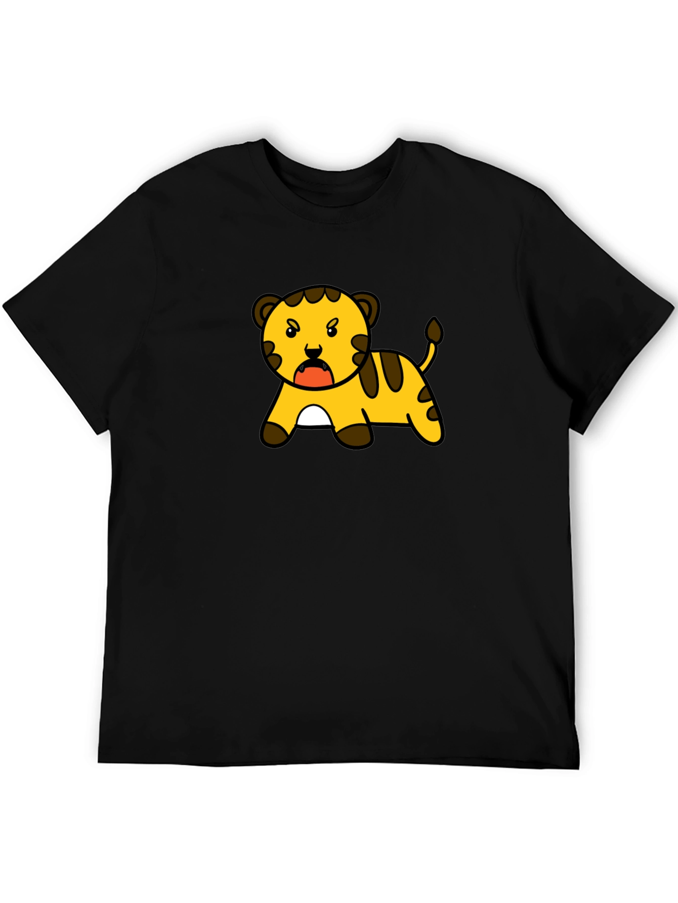 Cartoon Tiger Graphic Tee - Black T-Shirt