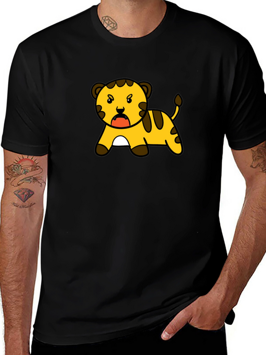 Cartoon Tiger Graphic Tee - Black T-Shirt