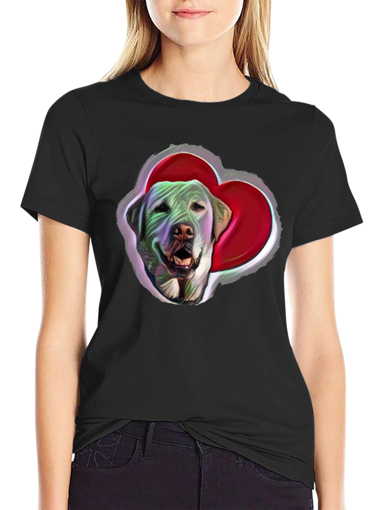 Dog with Heart Graphic Tee - Black