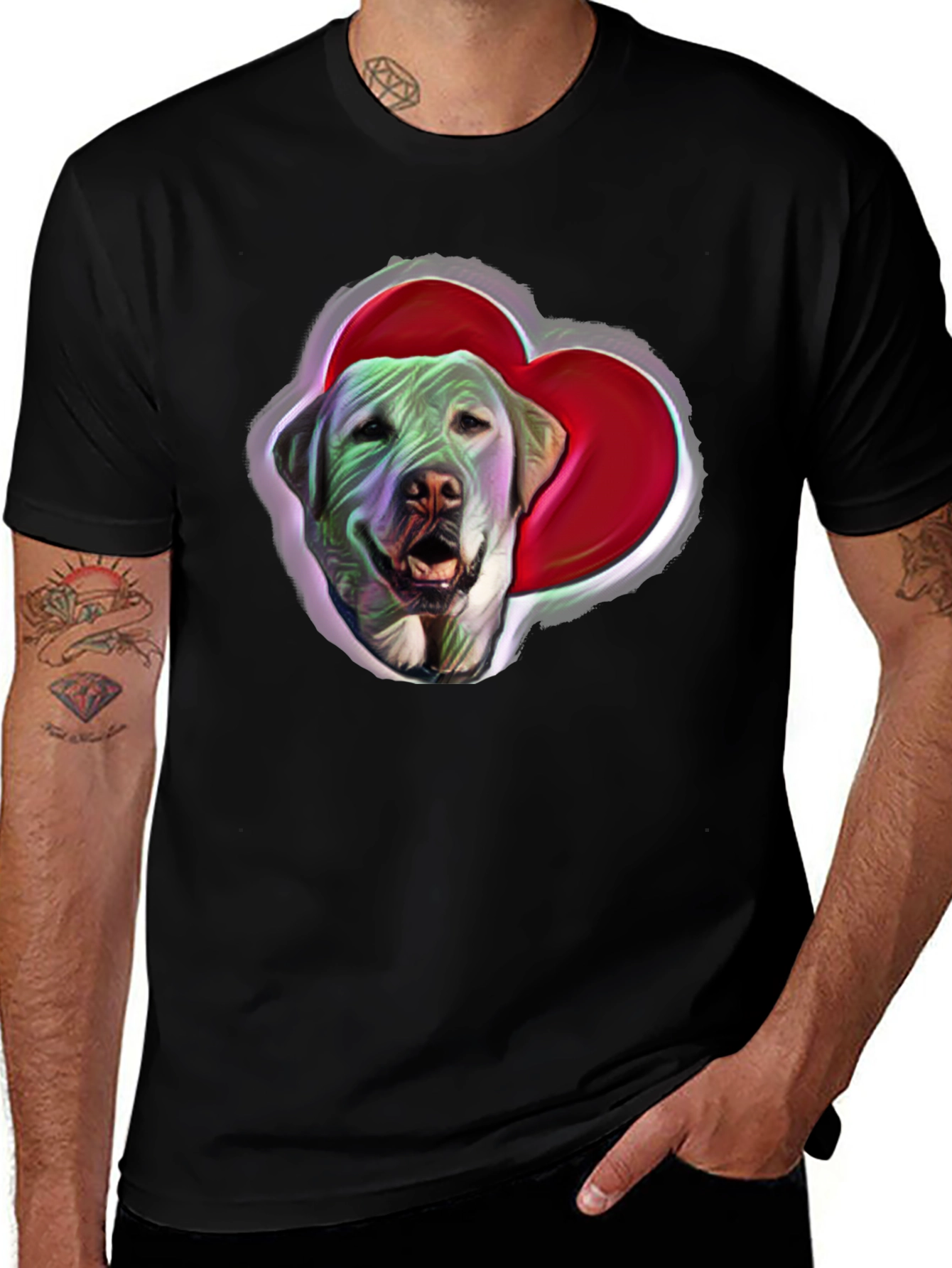 Dog with Heart Graphic Tee - Black