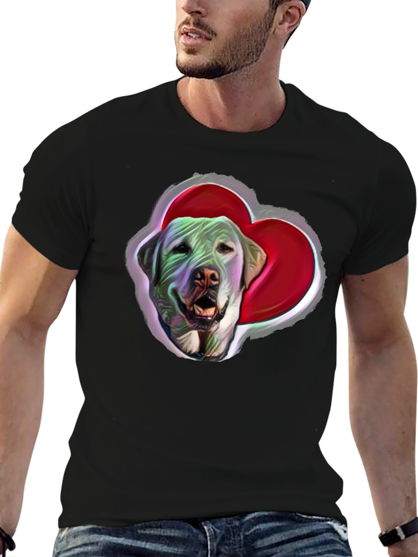 Dog with Heart Graphic Tee - Black