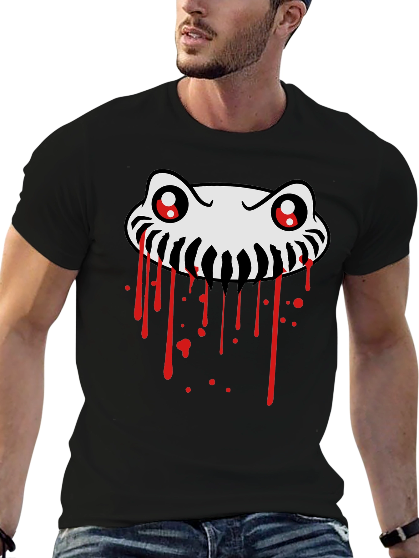 Spooky Creature Graphic Tee - Black Cotton T-Shirt