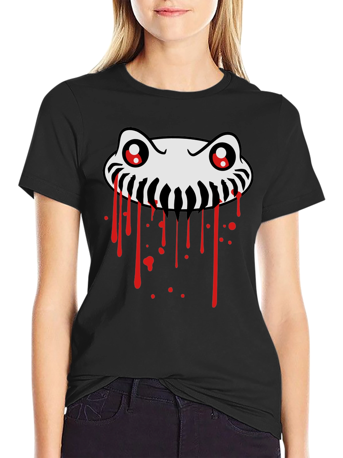 Spooky Creature Graphic Tee - Black Cotton T-Shirt