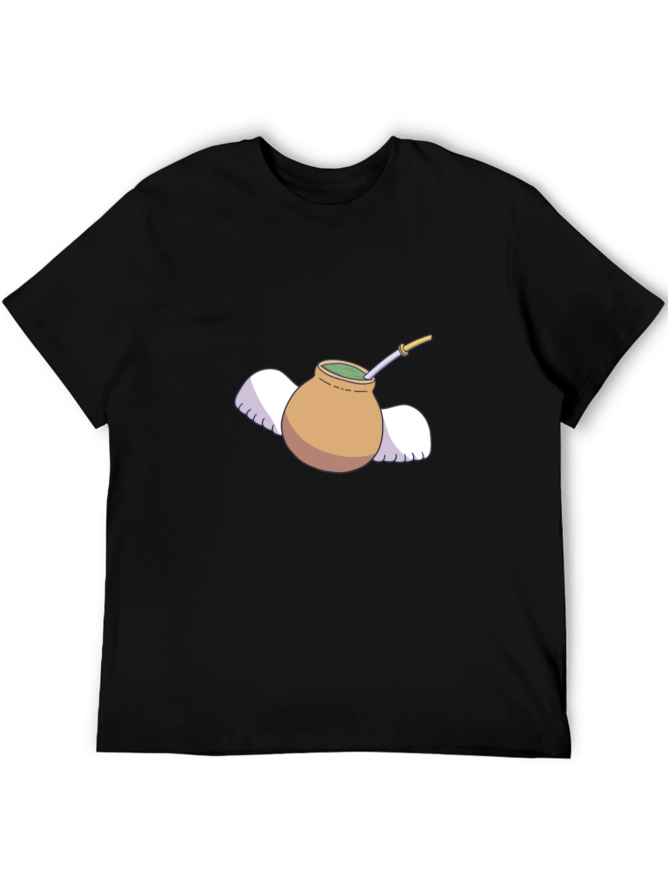Mate Tea Cup with Wings Graphic Tee - Black