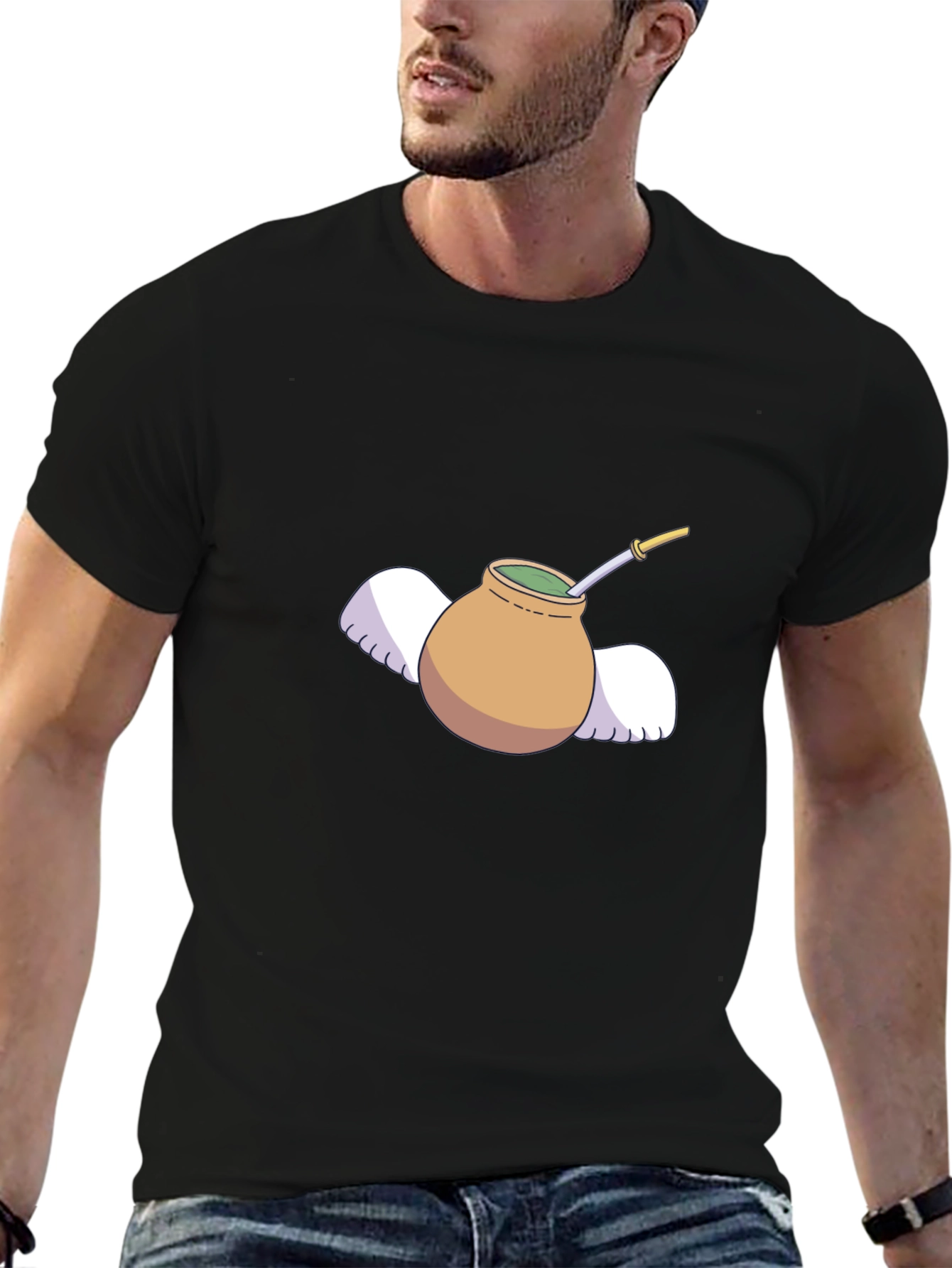 Mate Tea Cup with Wings Graphic Tee - Black