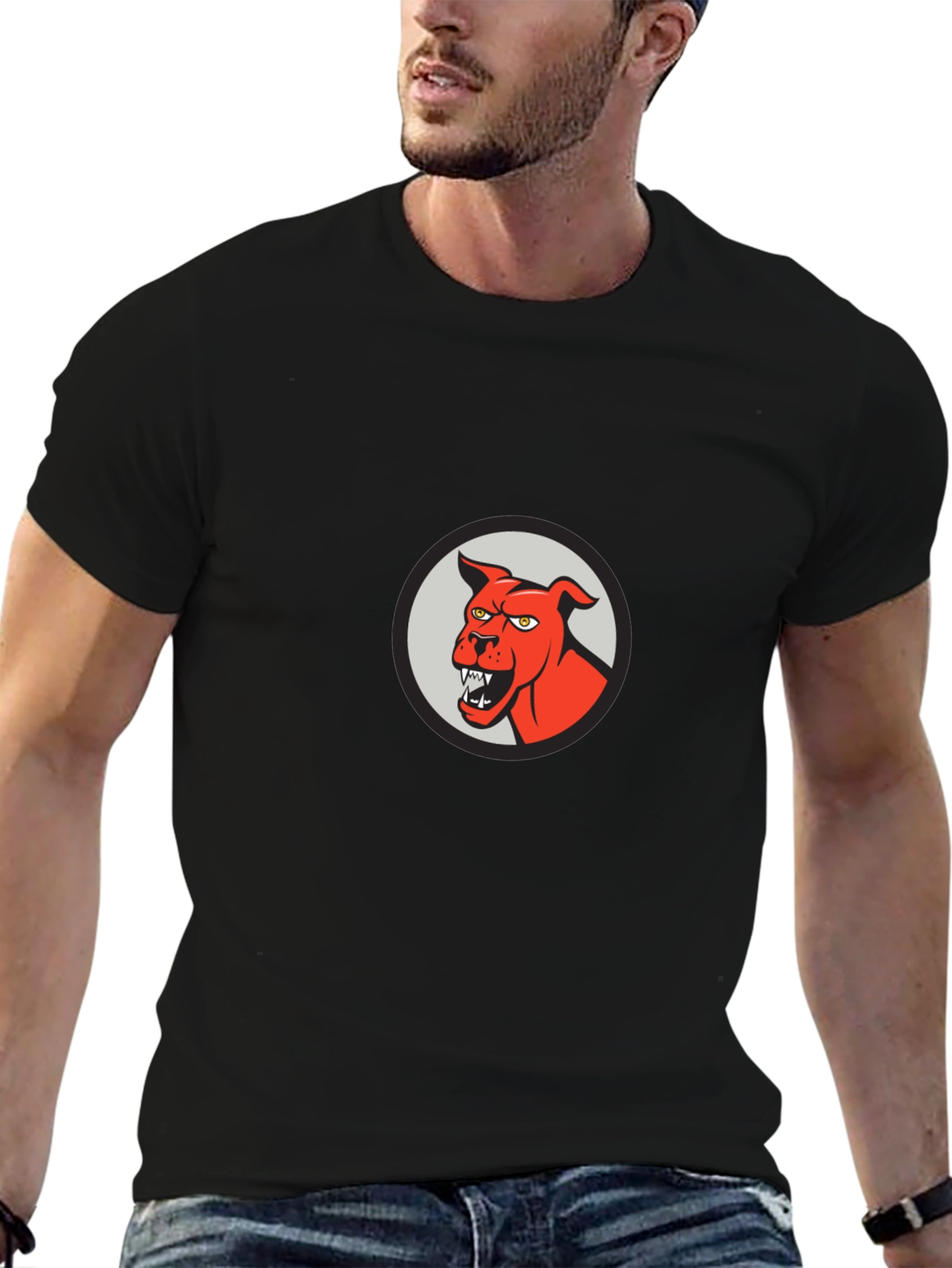 Mens Black T-Shirt - Red Angry Dog Graphic Tee
