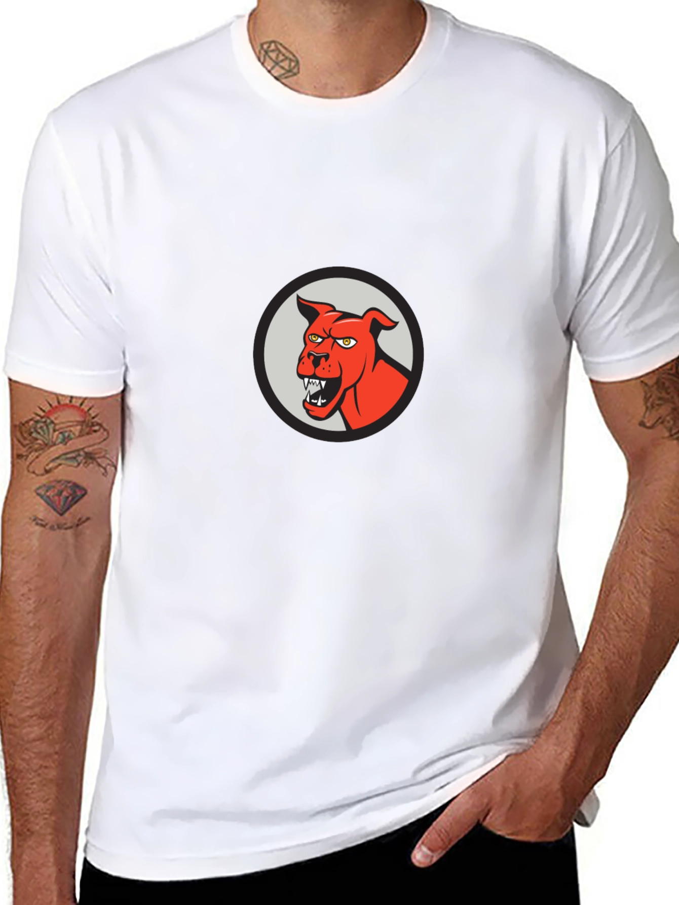 Mens Black T-Shirt - Red Angry Dog Graphic Tee